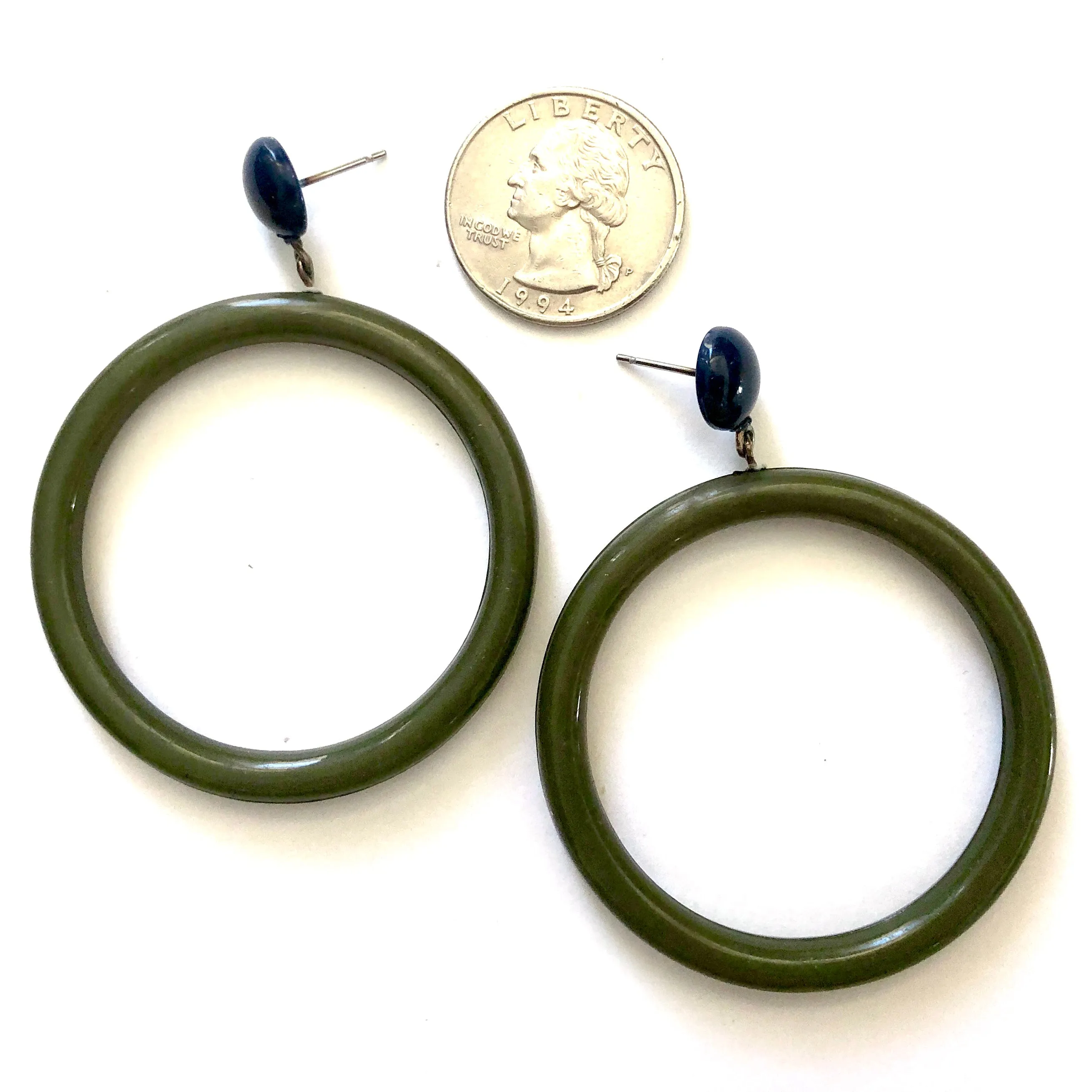 Navy & Dark Olive Green Mod Go Go Donut Drop Earrings