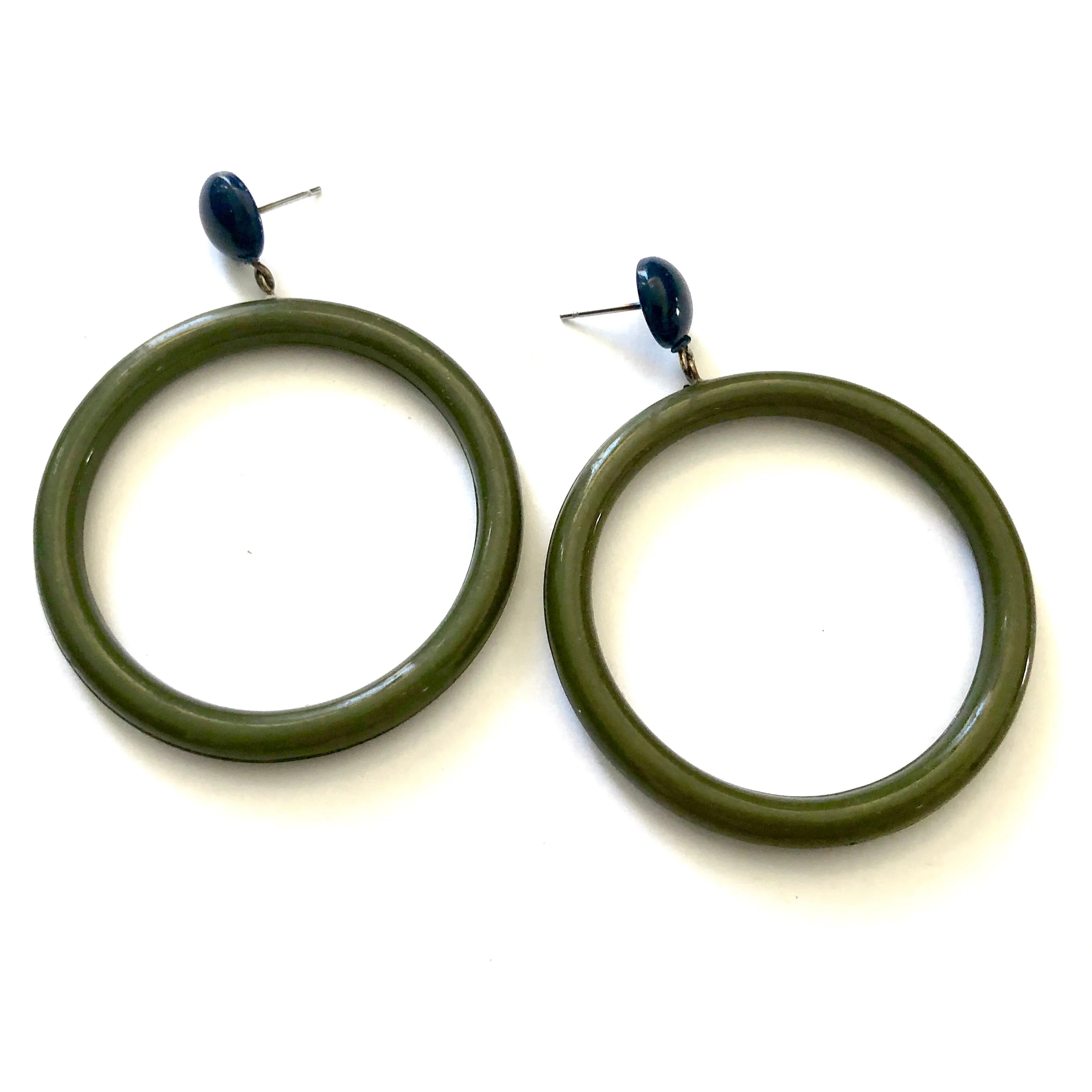 Navy & Dark Olive Green Mod Go Go Donut Drop Earrings