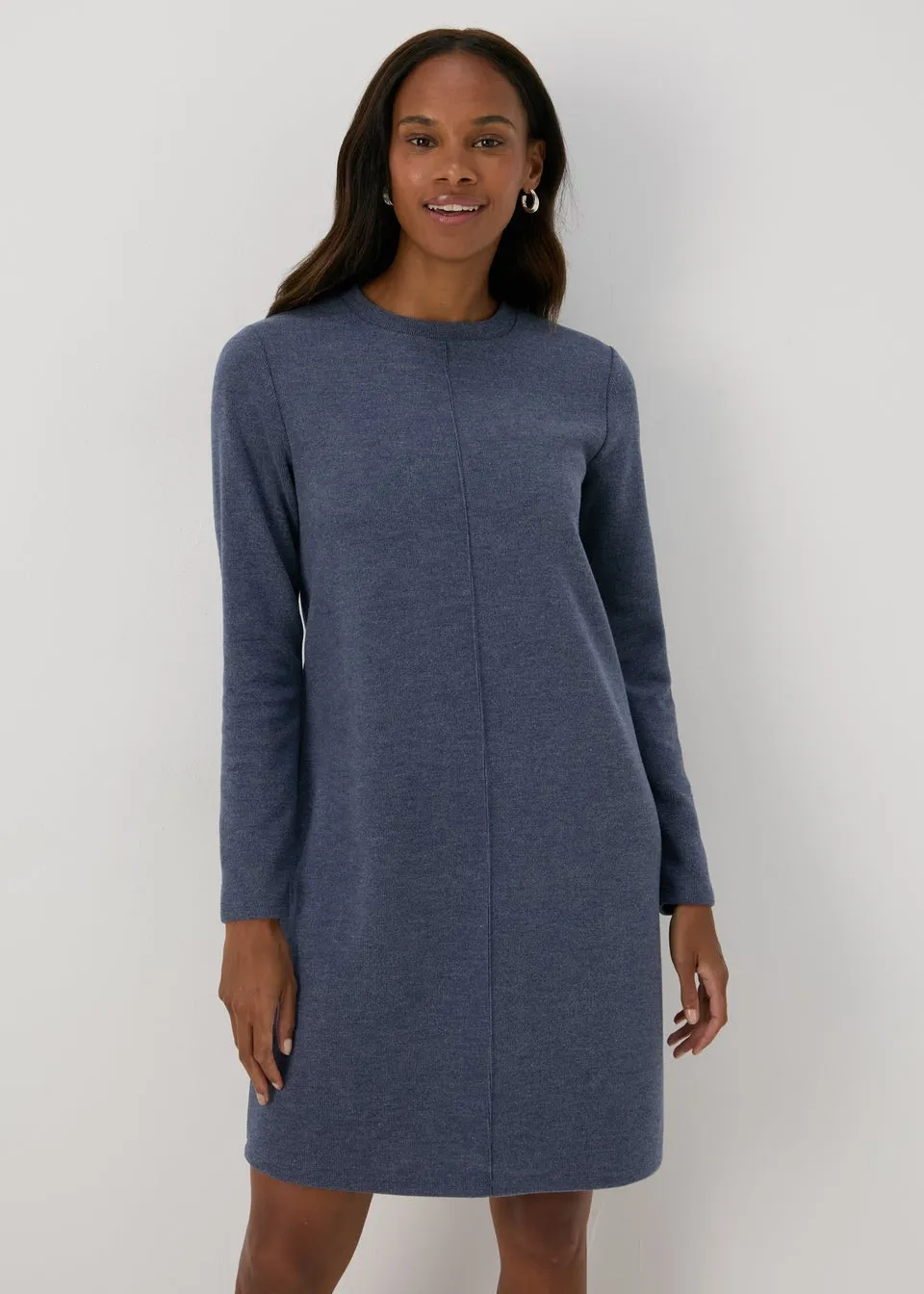 Navy Ribbed Sweater Dress