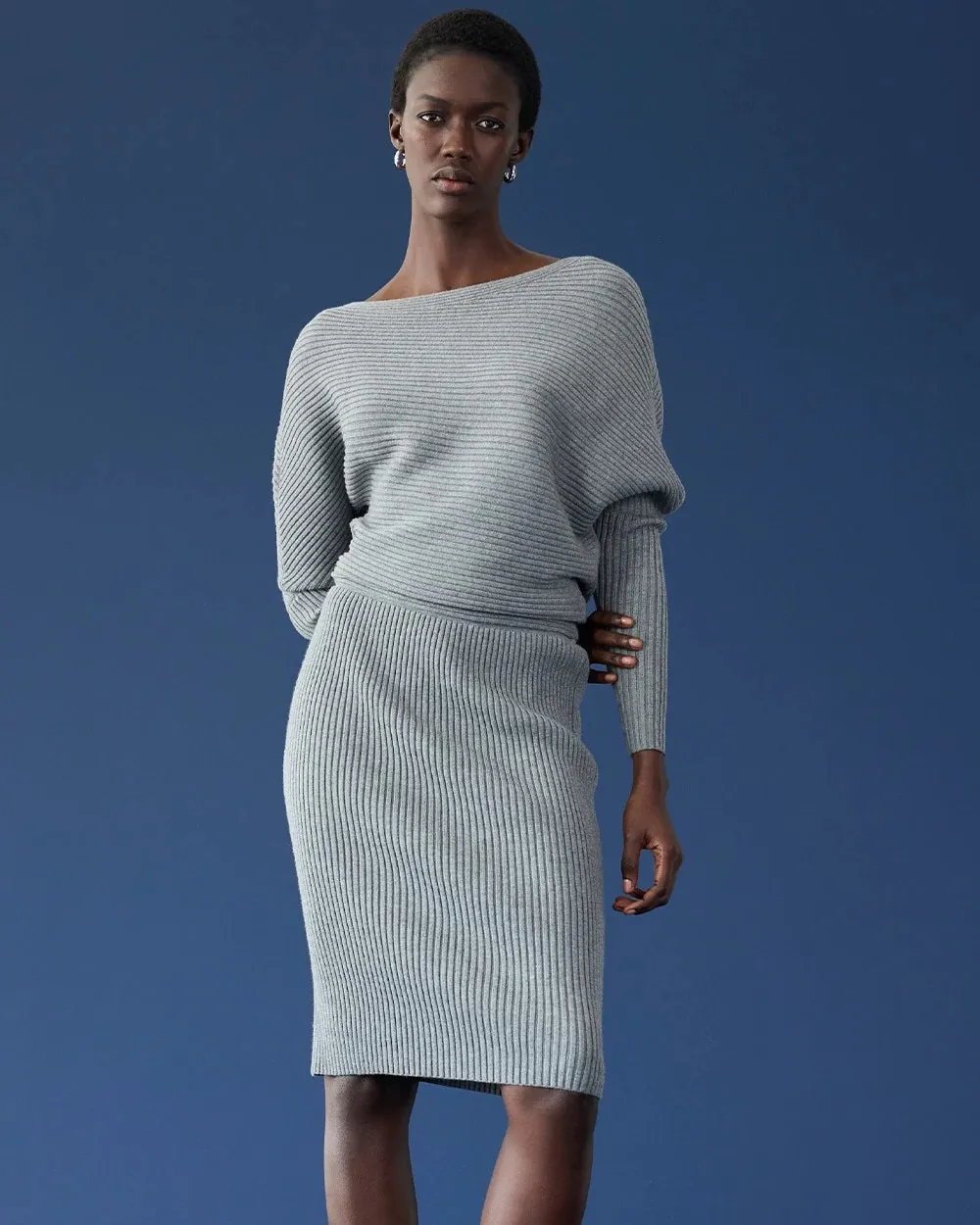 Off-Shoulder Ribbed Sweater Dress