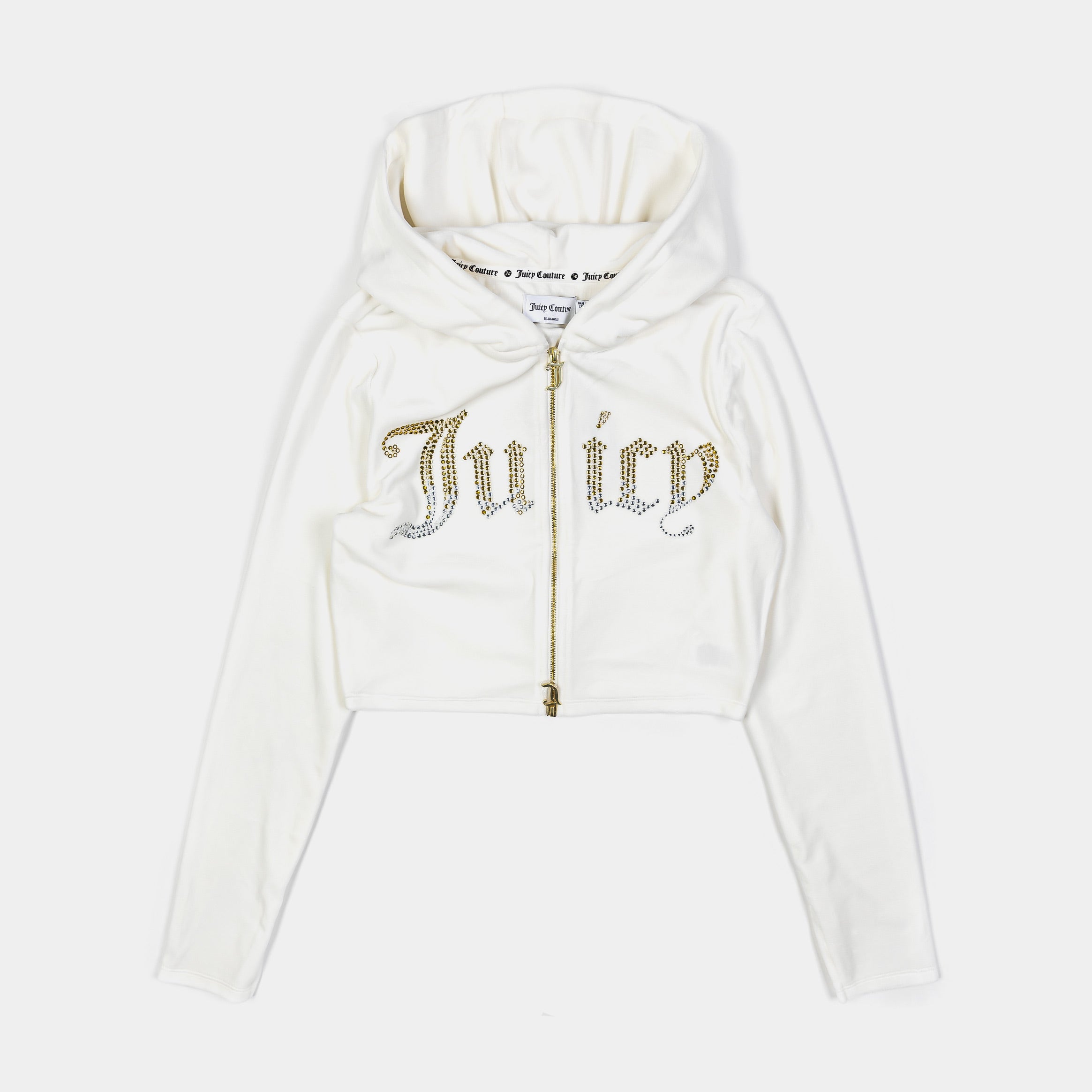 Ombre Big Bling Velour Zip Up Womens Hoodie (White)