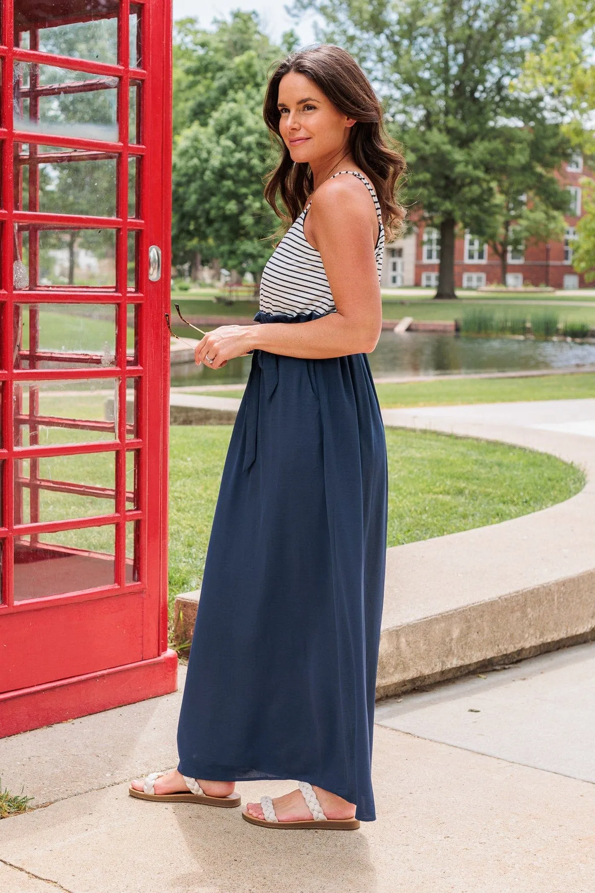 Peace For Everyone Striped Maxi Dress- Navy