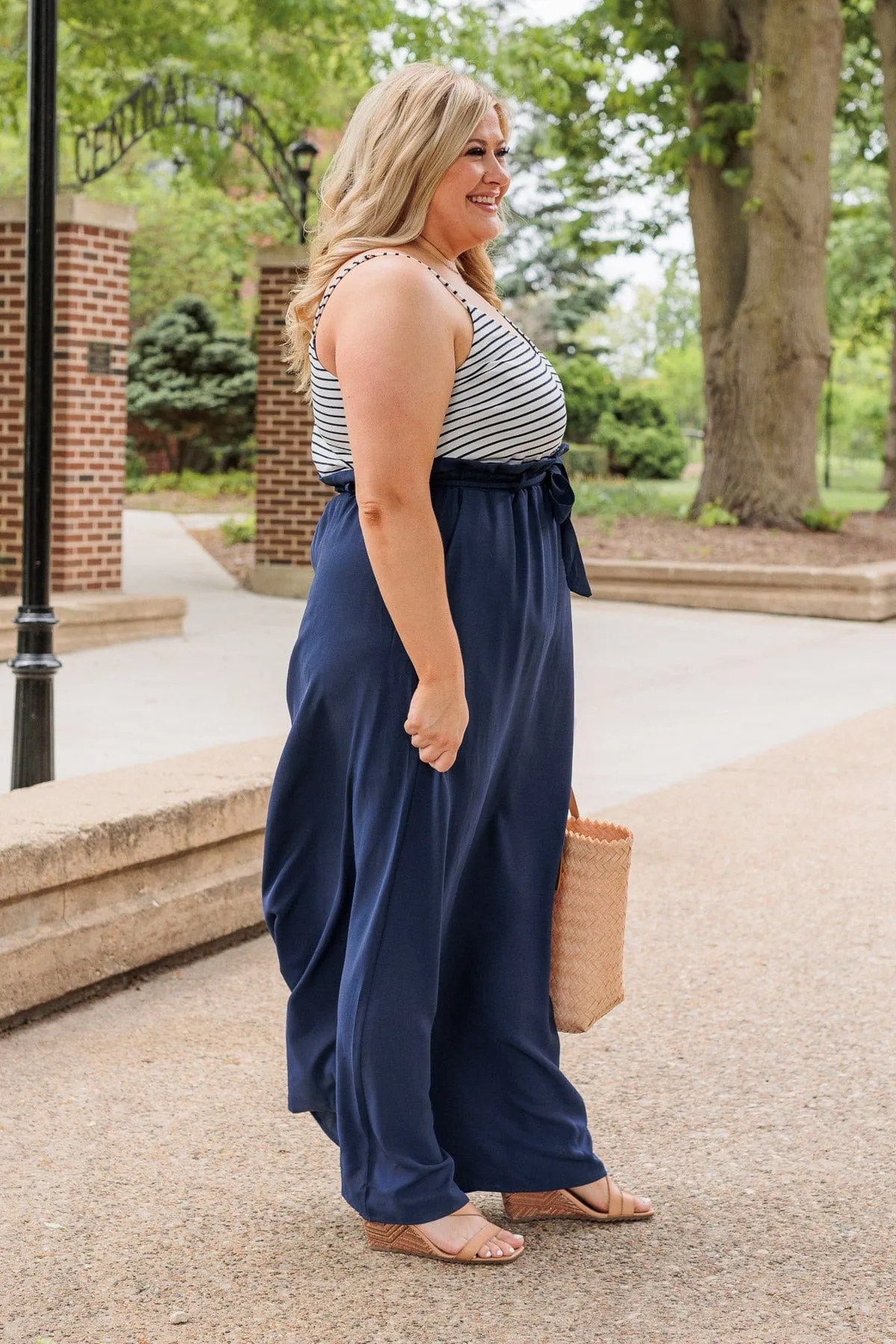 Peace For Everyone Striped Maxi Dress- Navy