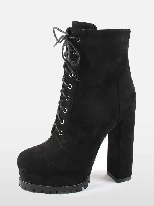 Platform Chunky Heel Sexy Lace Up Round Toe Ankle Boots