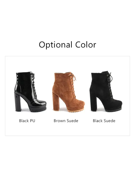 Platform Chunky Heel Sexy Lace Up Round Toe Ankle Boots