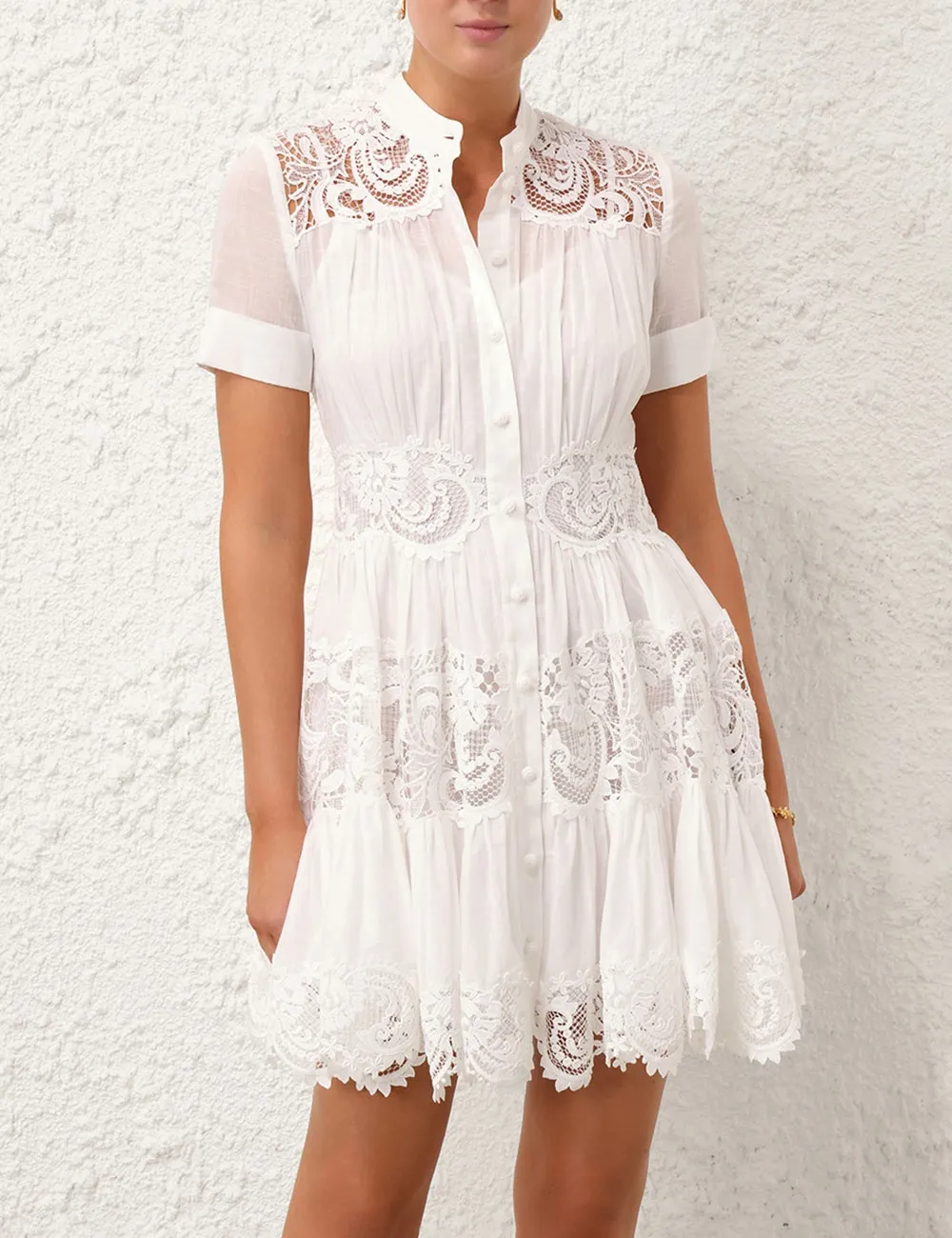 Pop Lace Trimmed Mini Dress