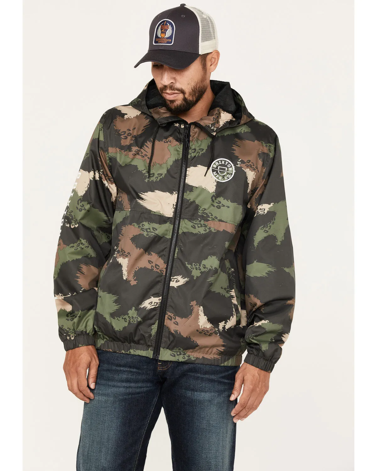 Product Name:  Brixton Men's Camo Print Claxton Crest Logo Graphic Hooded Zip Jacket