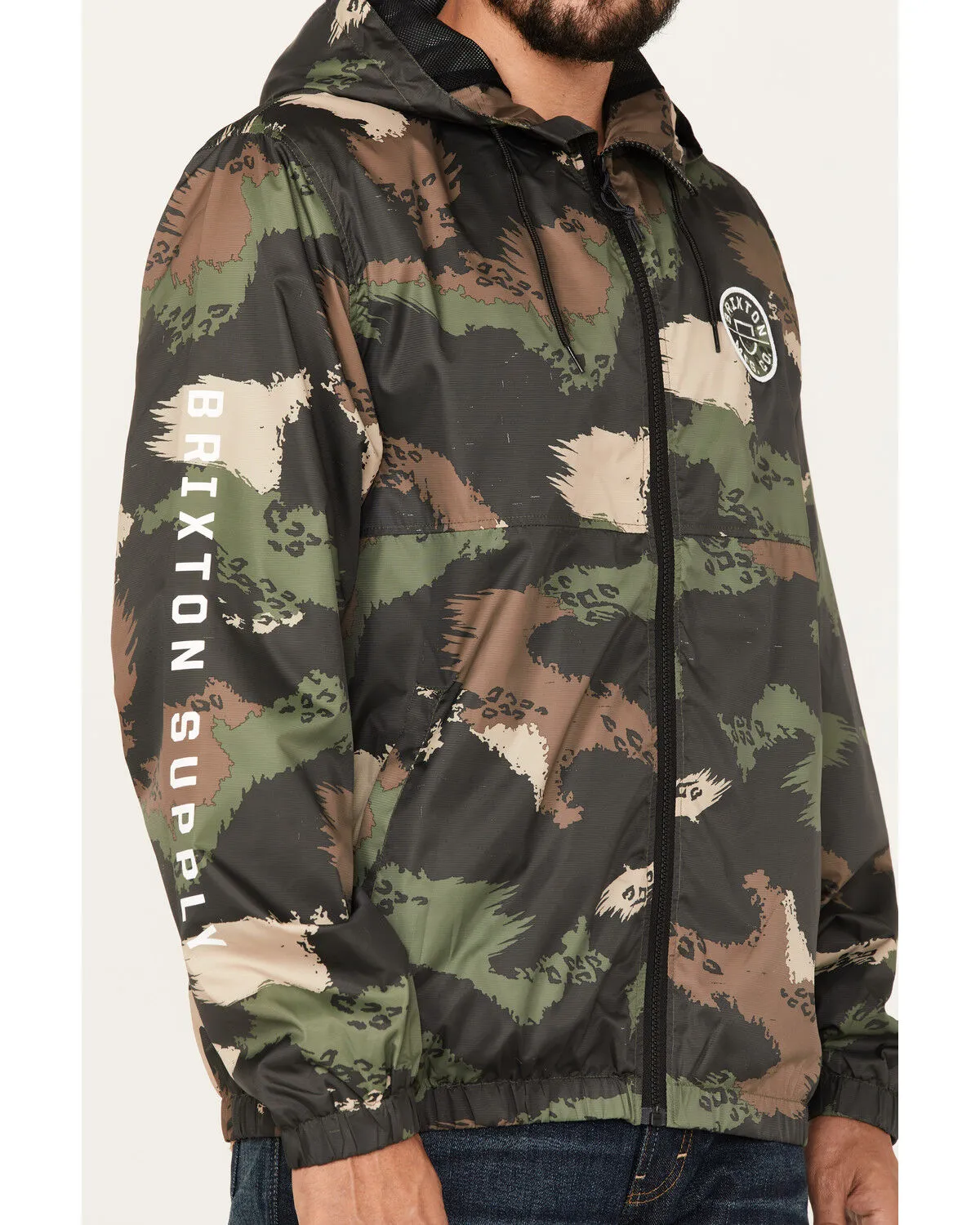 Product Name:  Brixton Men's Camo Print Claxton Crest Logo Graphic Hooded Zip Jacket