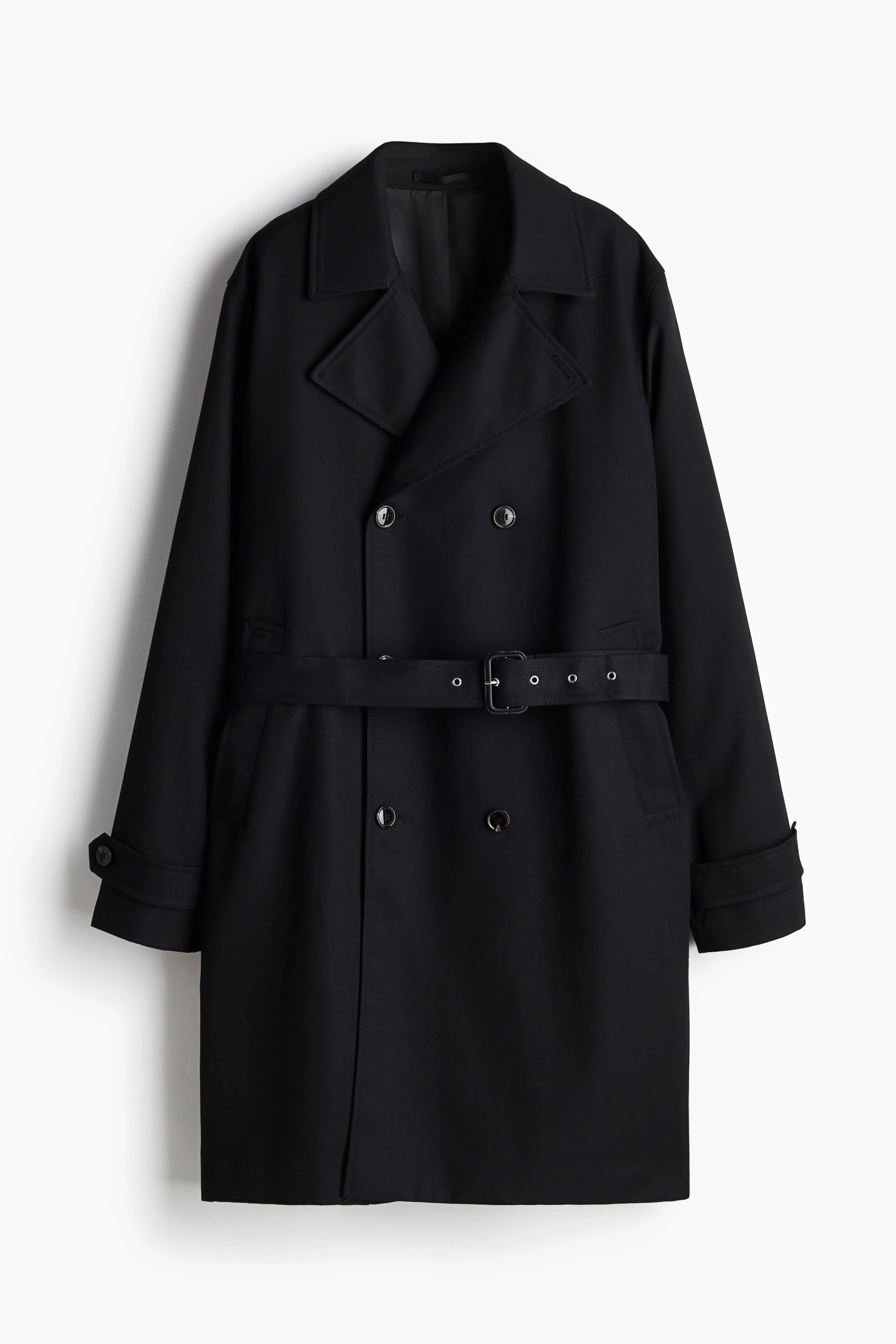 Regular Fit Trench coat - V-neck - Long sleeve - Black - Men | H&M GB