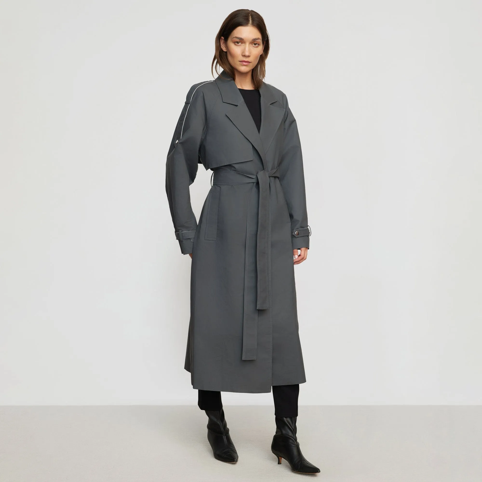 Rhea Contrast Trim Trench Coat | Slate Grey