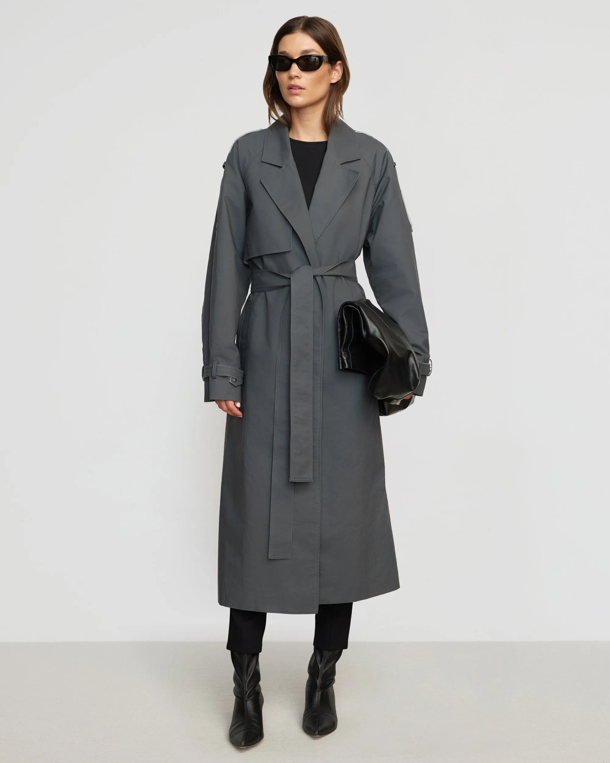 Rhea Contrast Trim Trench Coat | Slate Grey