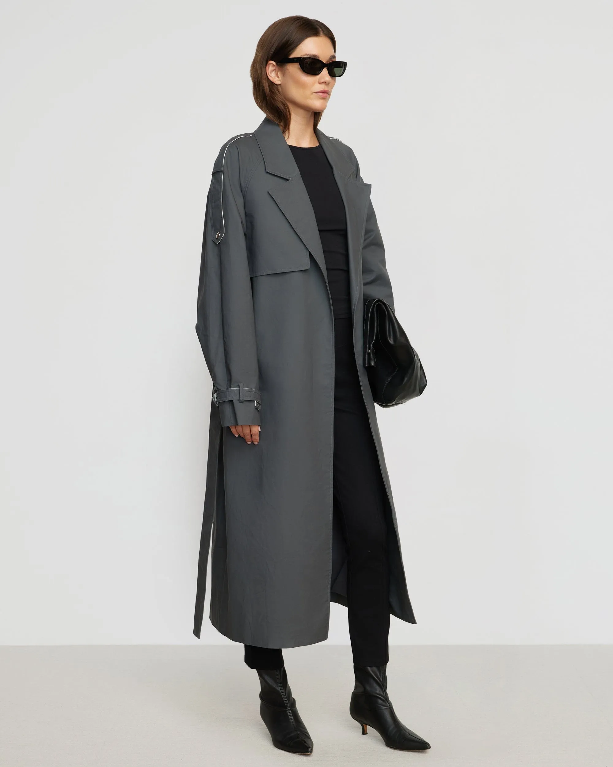 Rhea Contrast Trim Trench Coat | Slate Grey