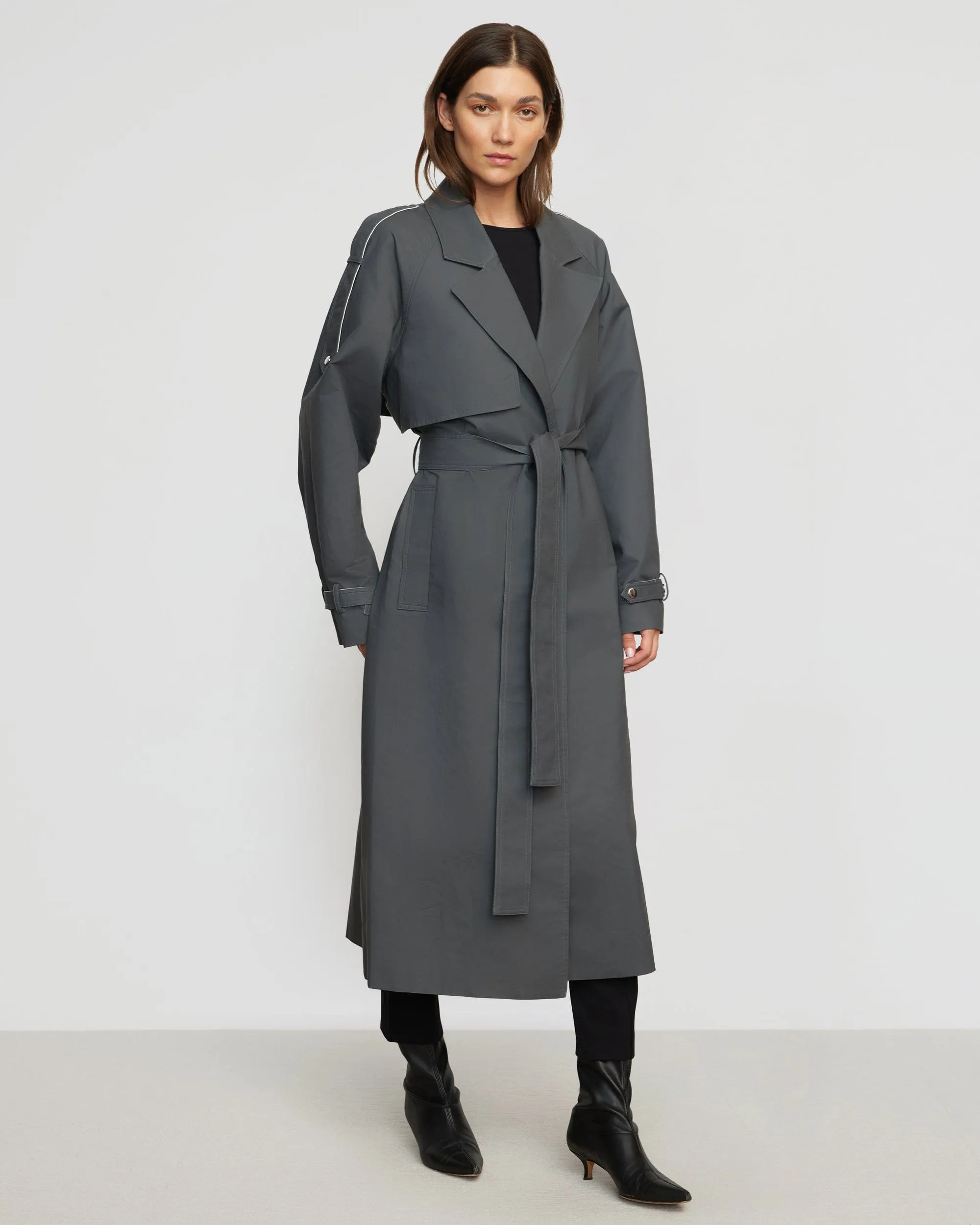 Rhea Contrast Trim Trench Coat | Slate Grey