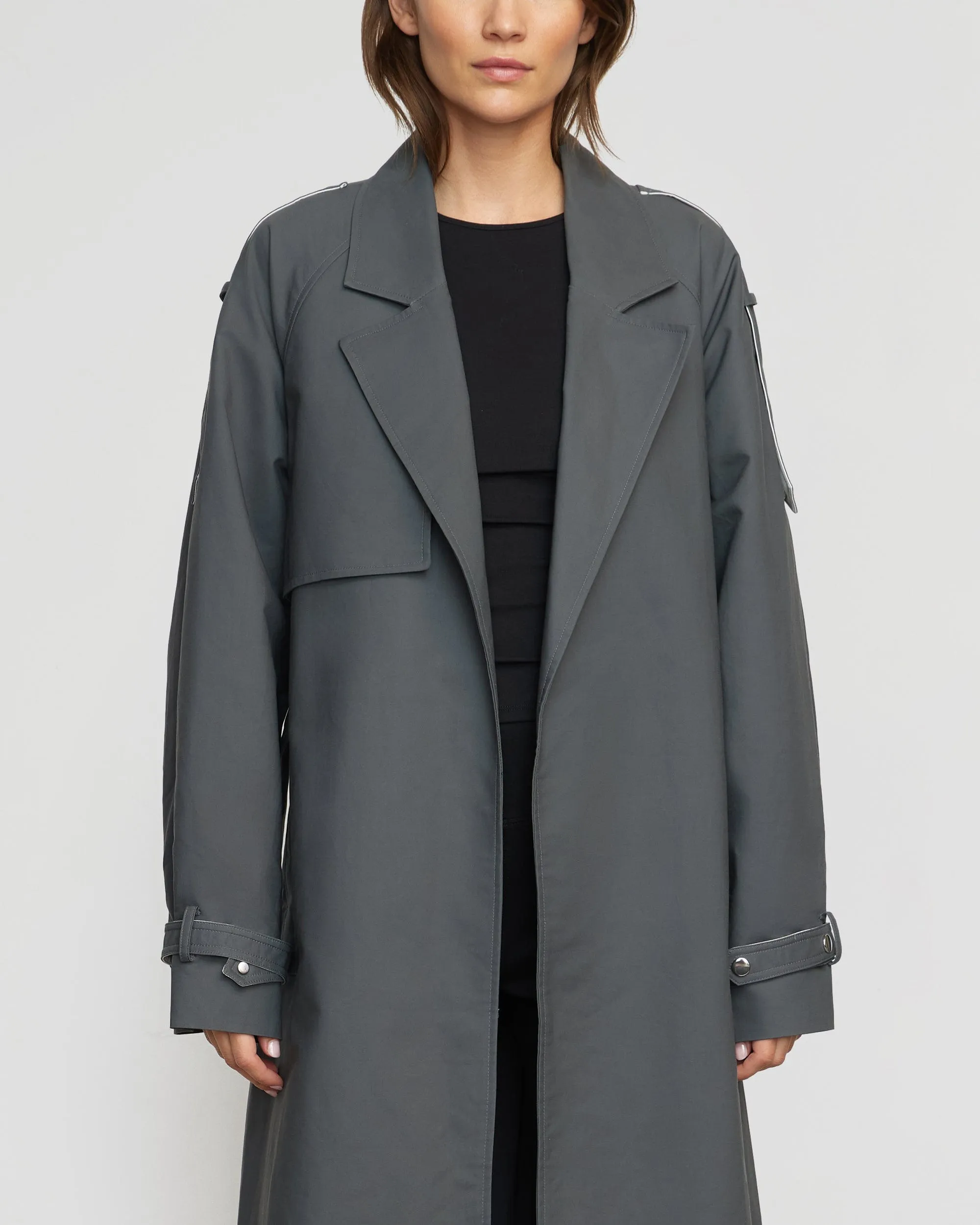 Rhea Contrast Trim Trench Coat | Slate Grey