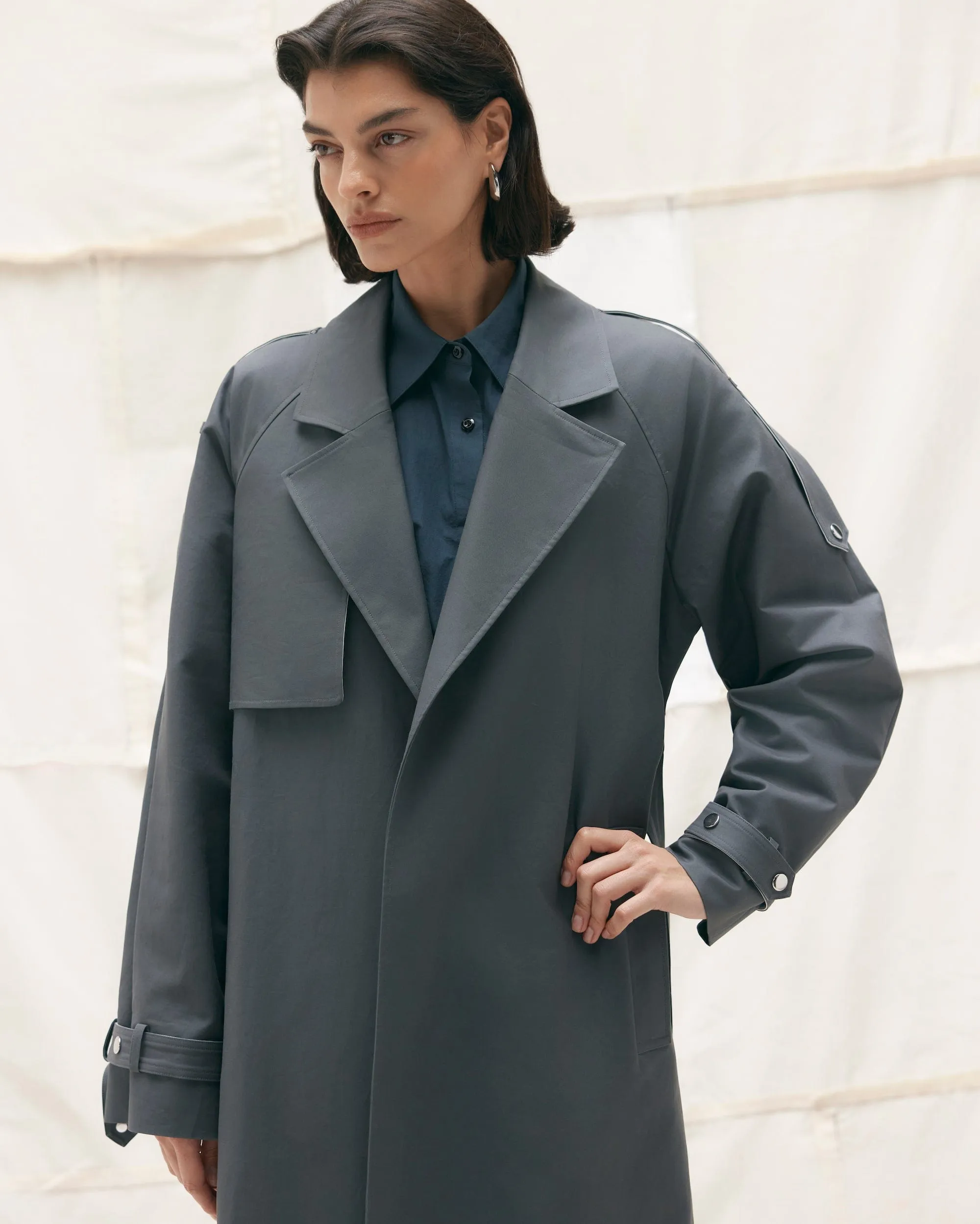 Rhea Contrast Trim Trench Coat | Slate Grey