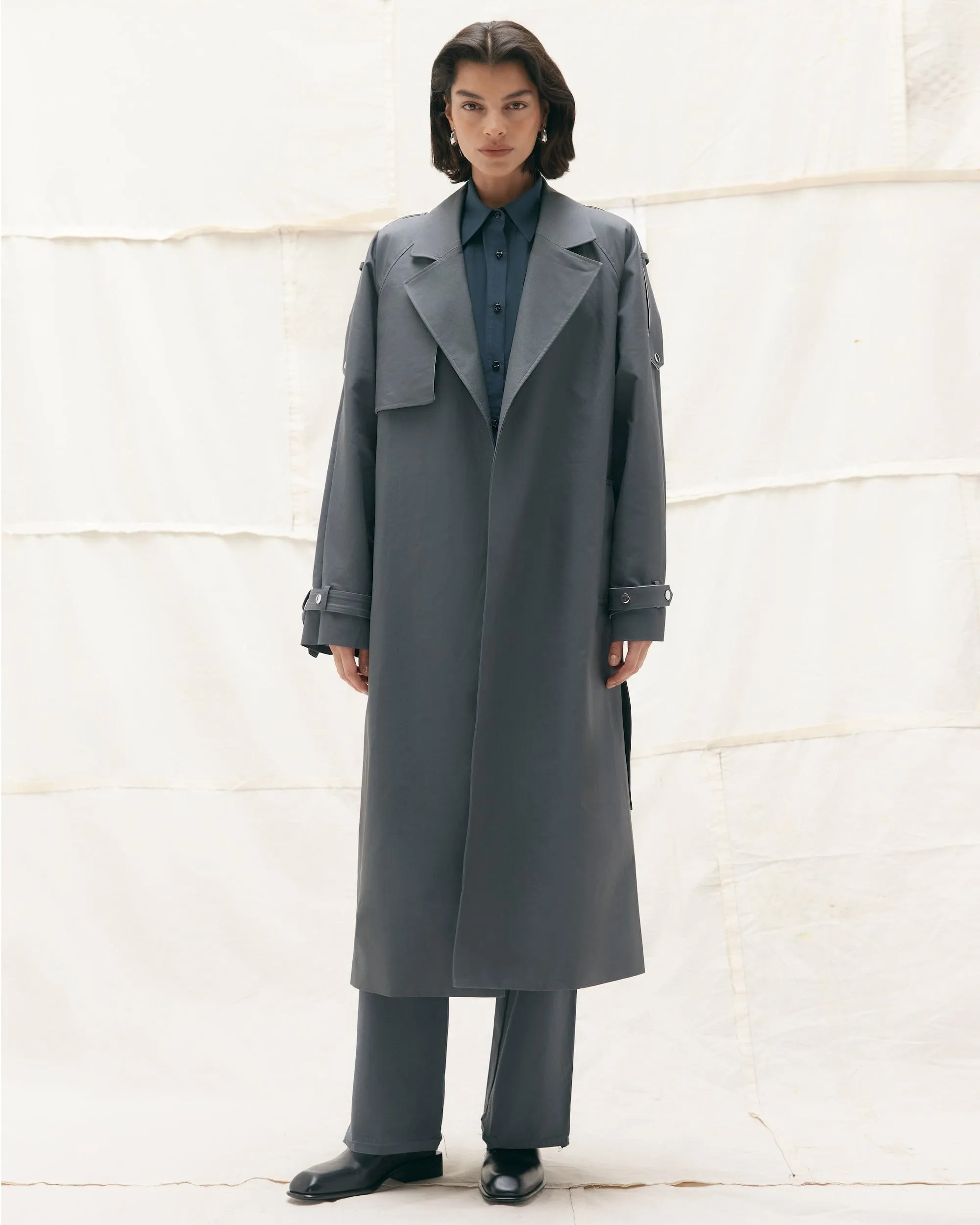 Rhea Contrast Trim Trench Coat | Slate Grey