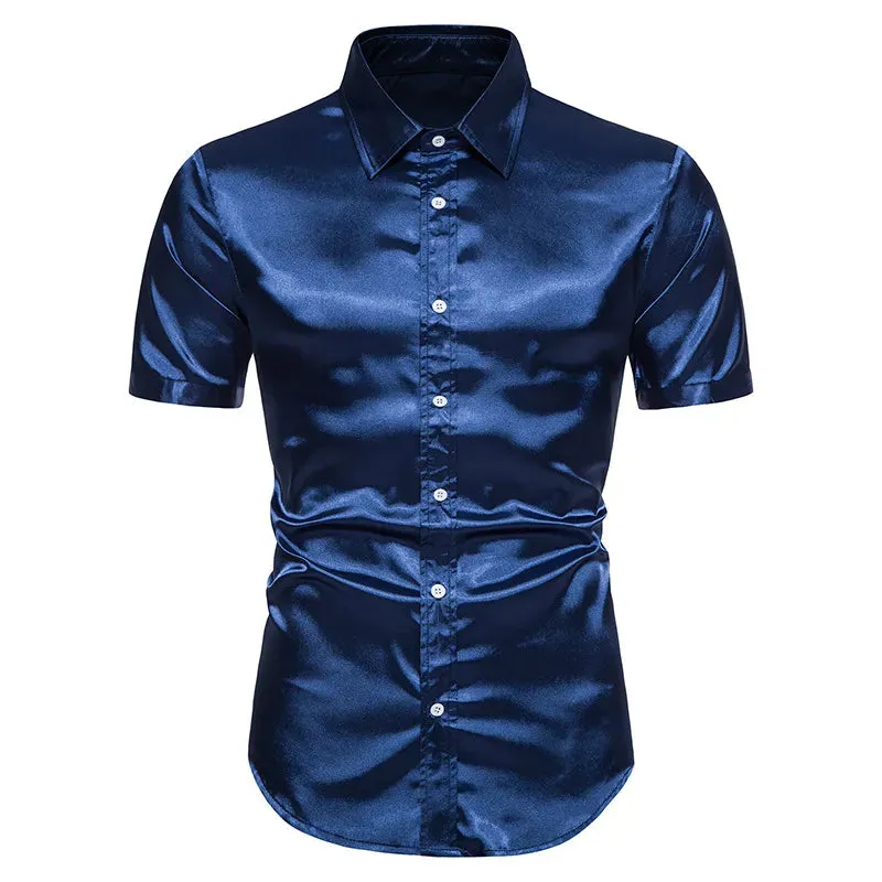 Satin Luxury Dress Shirts Silk Smooth Men Slim Fit