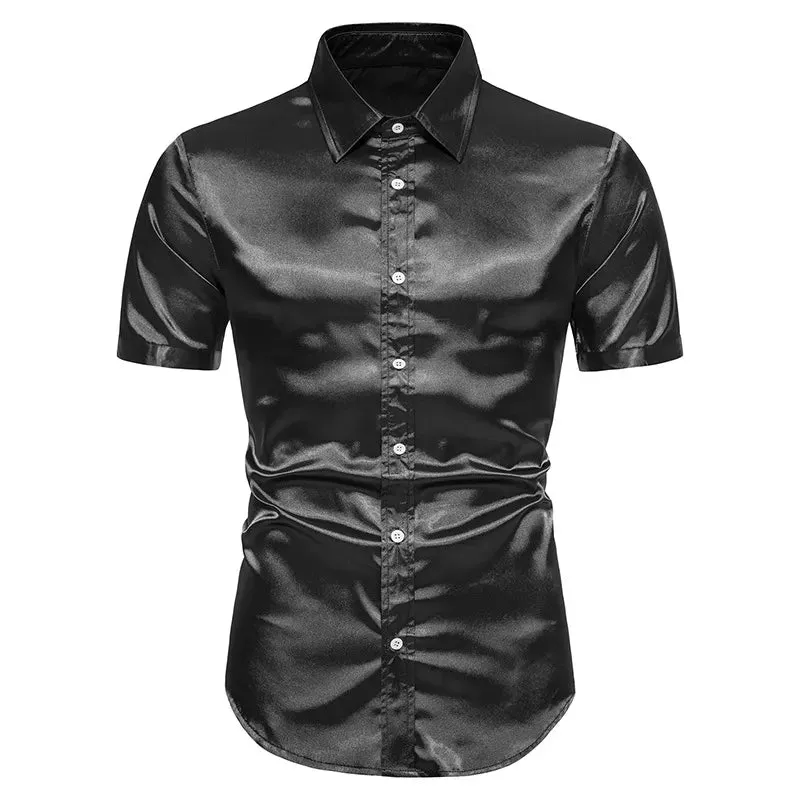 Satin Luxury Dress Shirts Silk Smooth Men Slim Fit