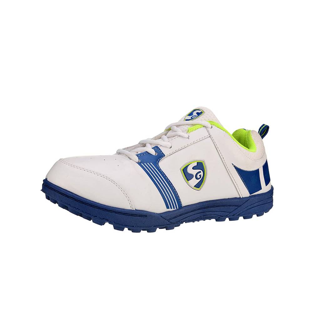 SG Unisex Bouncer 1.0 Cricket Shoe (White/Blue/Lime)