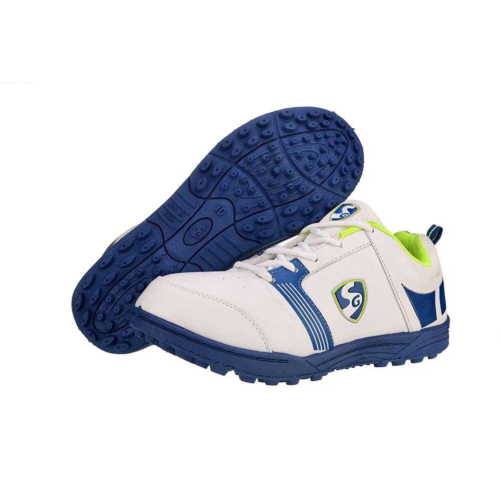 SG Unisex Bouncer 1.0 Cricket Shoe (White/Blue/Lime)