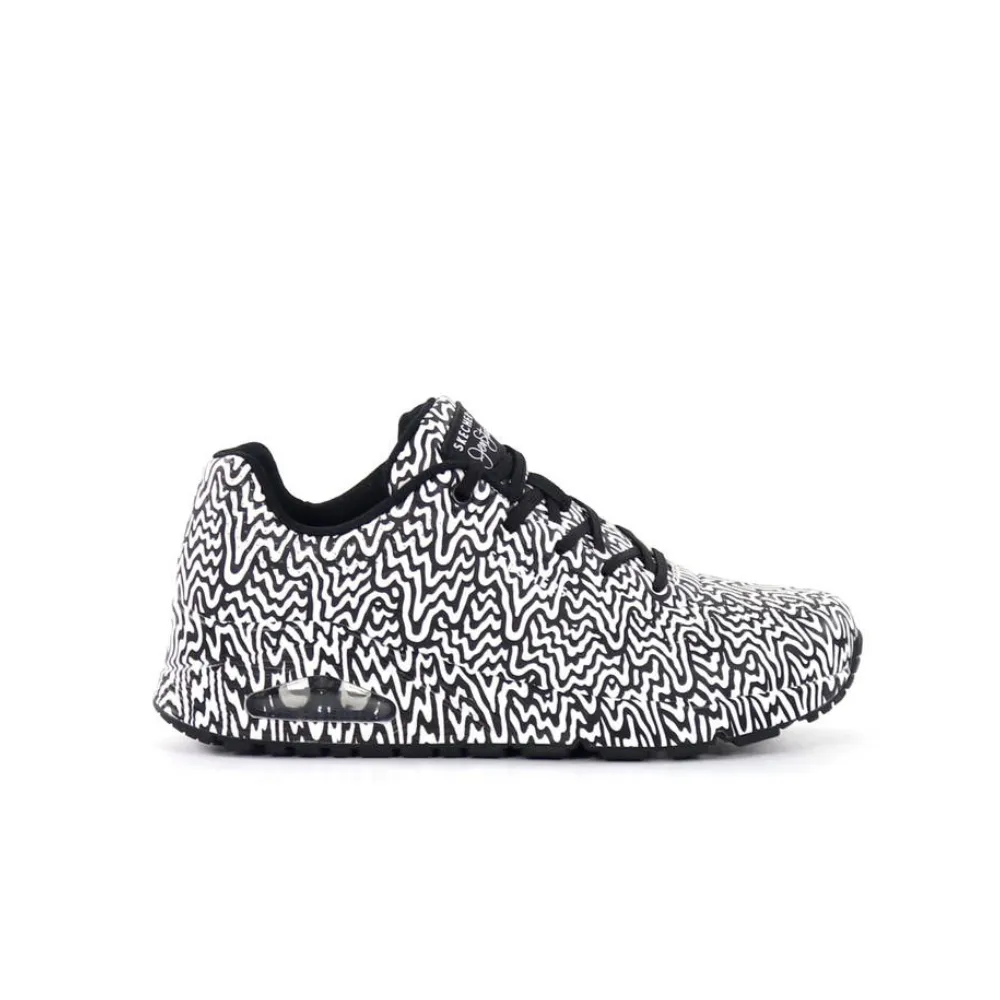 Skechers 177960 Womens Uno Shoes Black And White