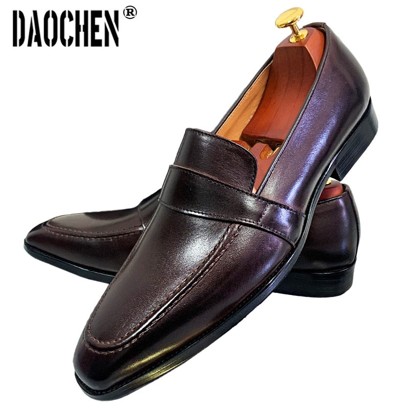 SLIP ON MEN CASUAL SHOE BROWN BLACK GENUINE LEATHER SHOES FOR MEN