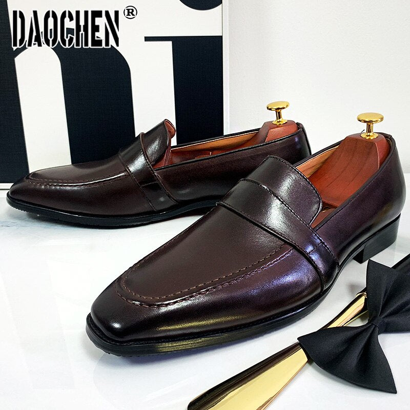 SLIP ON MEN CASUAL SHOE BROWN BLACK GENUINE LEATHER SHOES FOR MEN