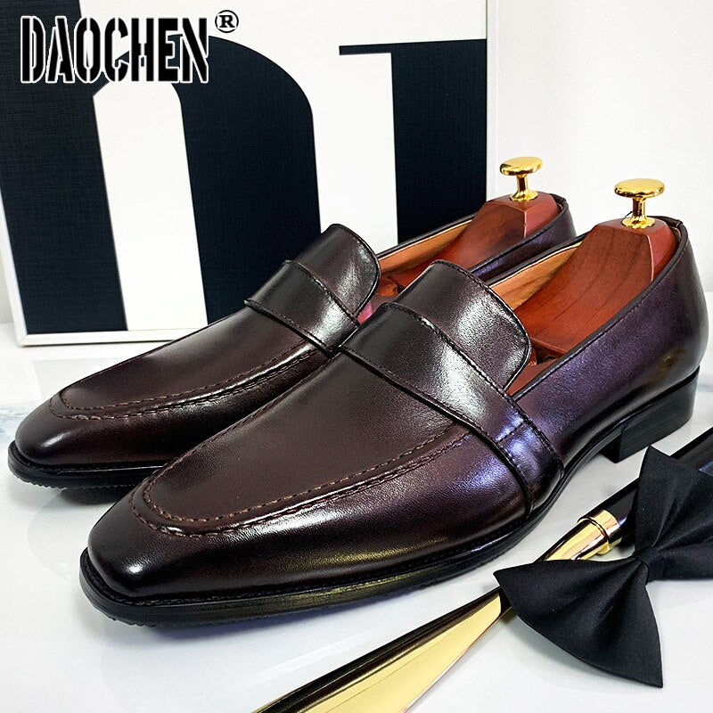 SLIP ON MEN CASUAL SHOE BROWN BLACK GENUINE LEATHER SHOES FOR MEN