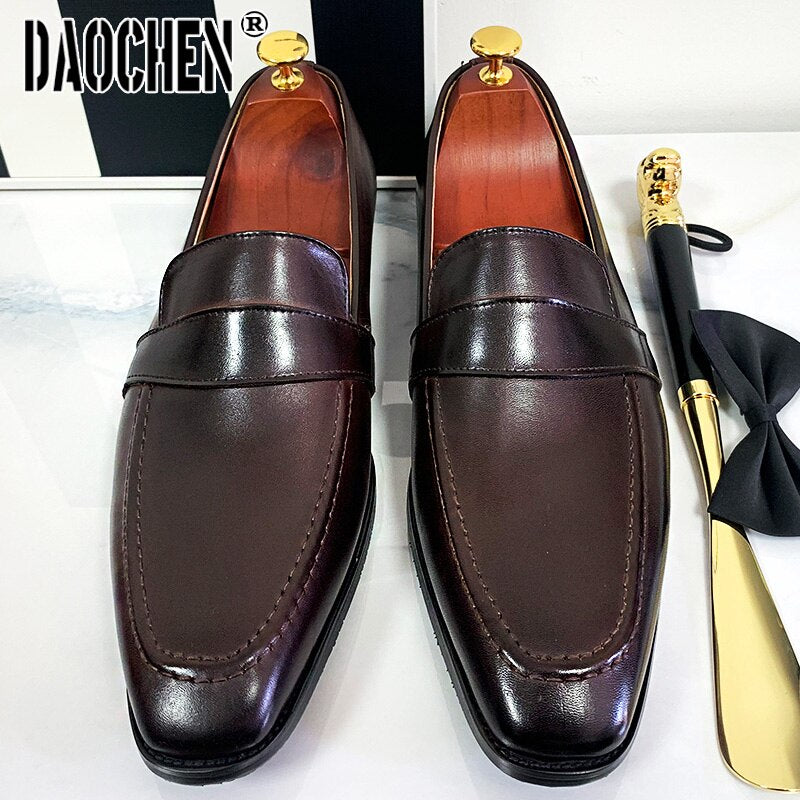 SLIP ON MEN CASUAL SHOE BROWN BLACK GENUINE LEATHER SHOES FOR MEN