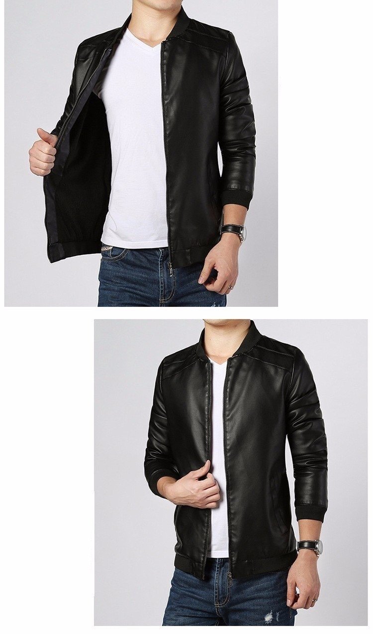 Spring & Autumn Synthetic Leather Men's Full Sleeves Jacket Outwear