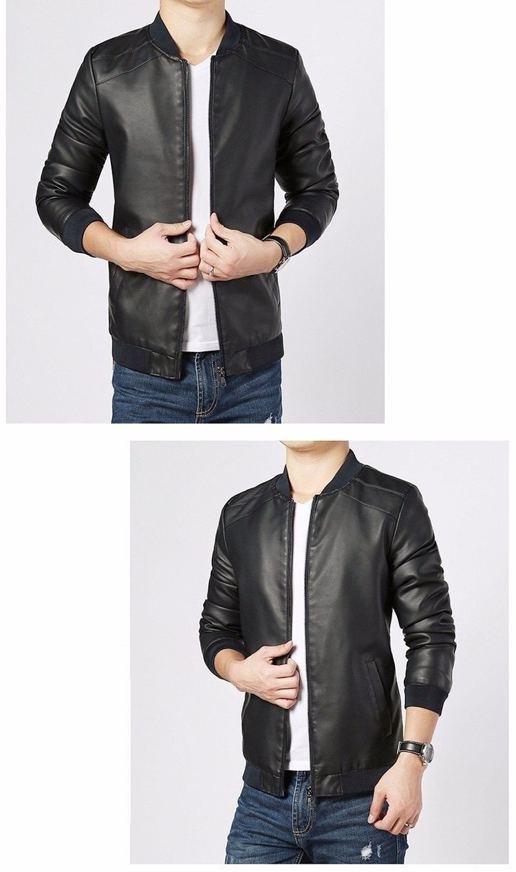 Spring & Autumn Synthetic Leather Men's Full Sleeves Jacket Outwear