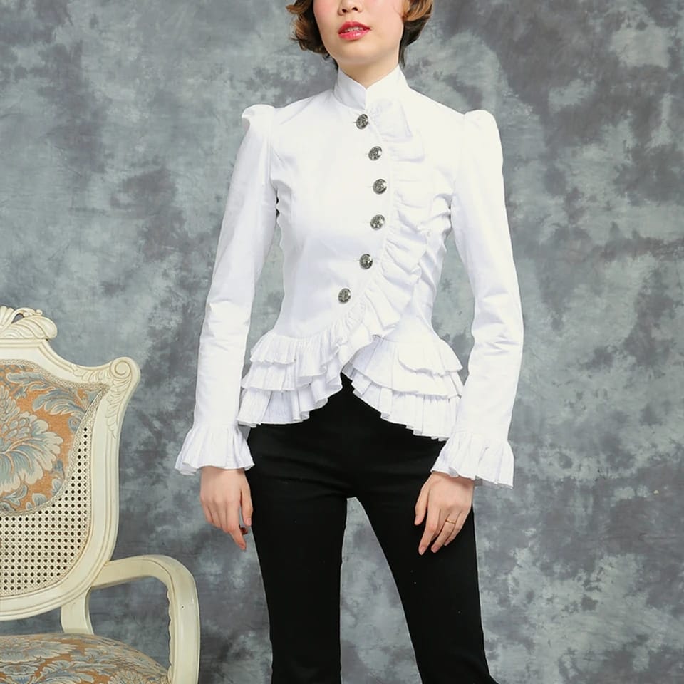 Spring Women White Shirts Vintage Victorian Short Knight Jacket 028272379