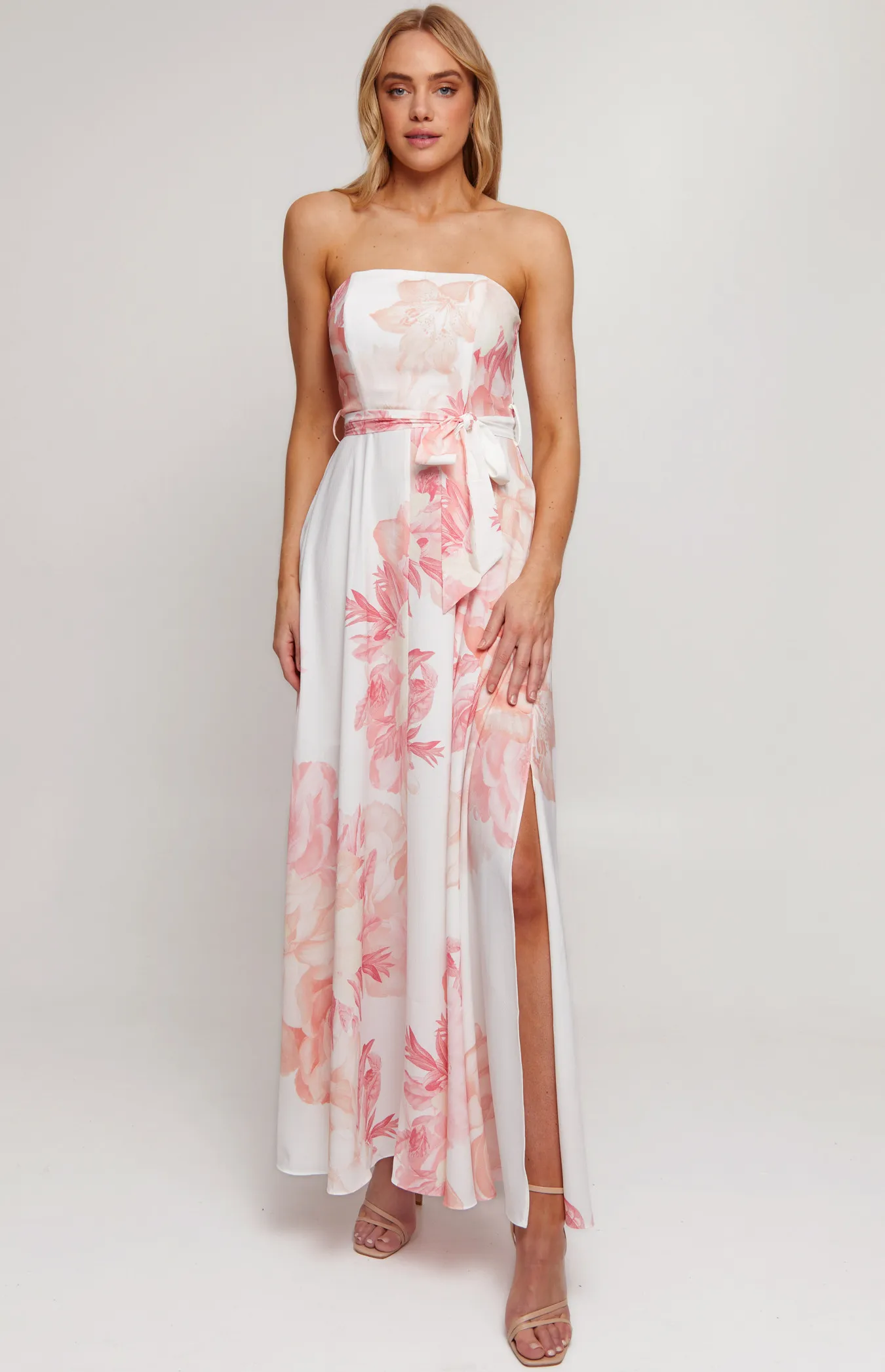 Strapless Floral Print Maxi Dress with Split Detail (SDR342-11A)