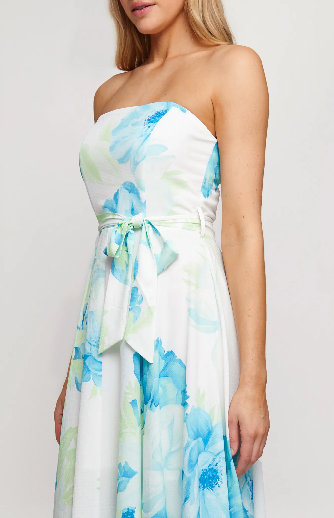 Strapless Floral Print Maxi Dress with Split Detail (SDR342-11A)