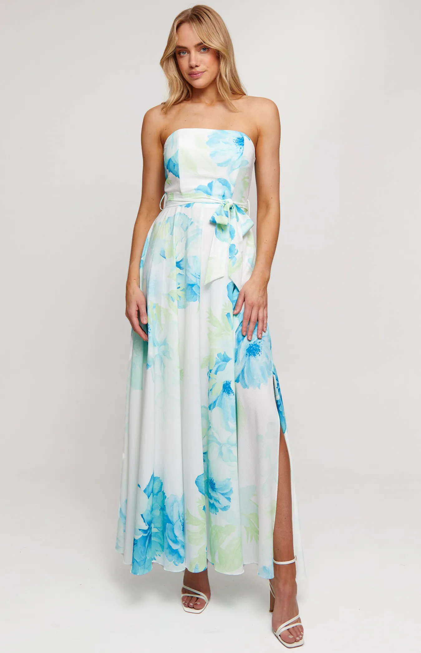 Strapless Floral Print Maxi Dress with Split Detail (SDR342-11A)