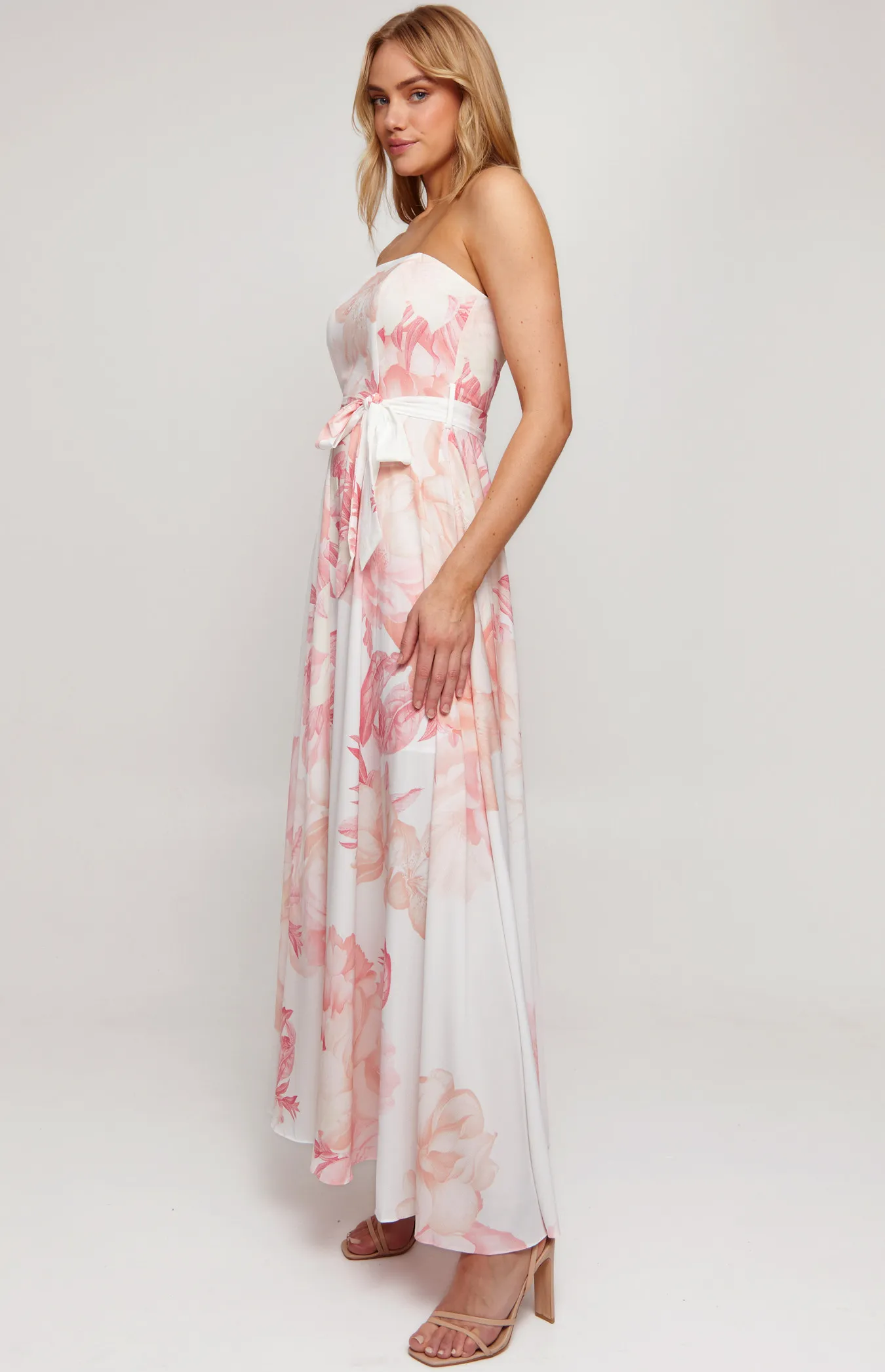 Strapless Floral Print Maxi Dress with Split Detail (SDR342-11A)