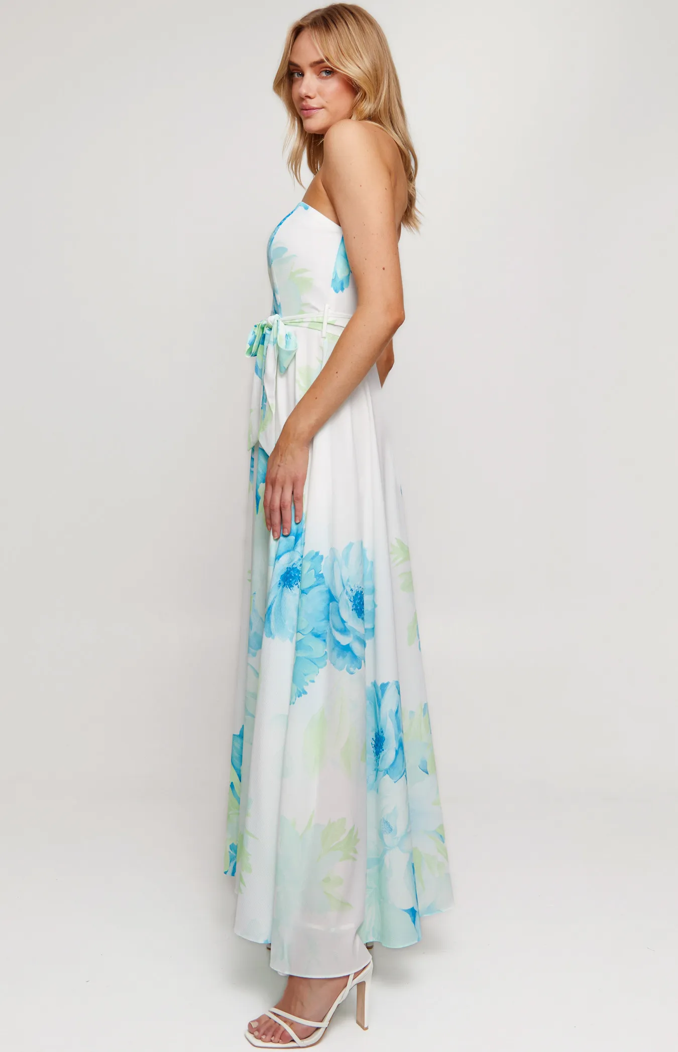 Strapless Floral Print Maxi Dress with Split Detail (SDR342-11A)