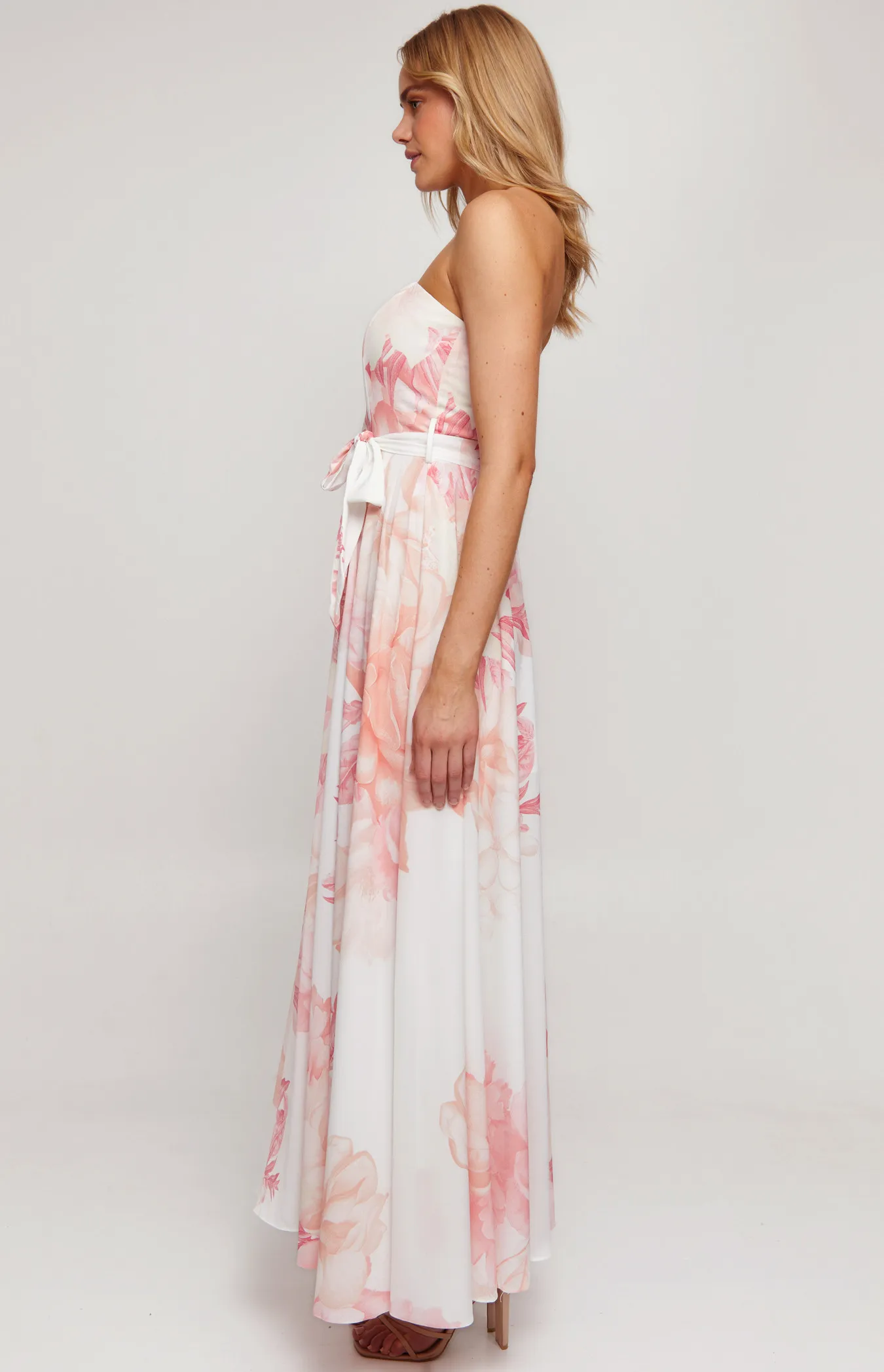 Strapless Floral Print Maxi Dress with Split Detail (SDR342-11A)