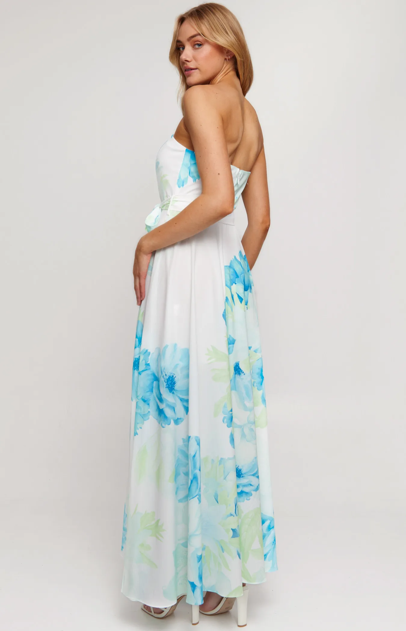 Strapless Floral Print Maxi Dress with Split Detail (SDR342-11A)