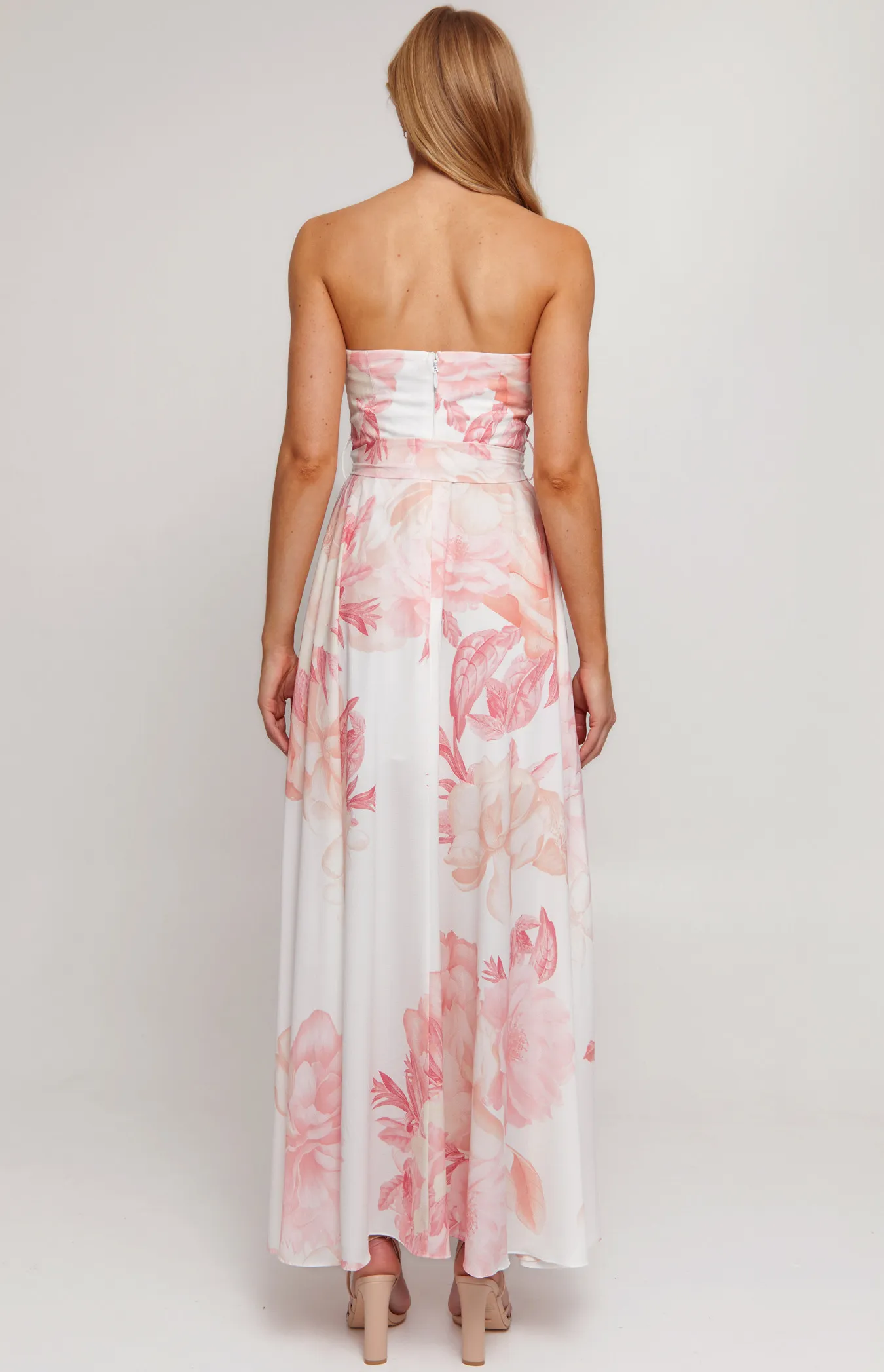 Strapless Floral Print Maxi Dress with Split Detail (SDR342-11A)