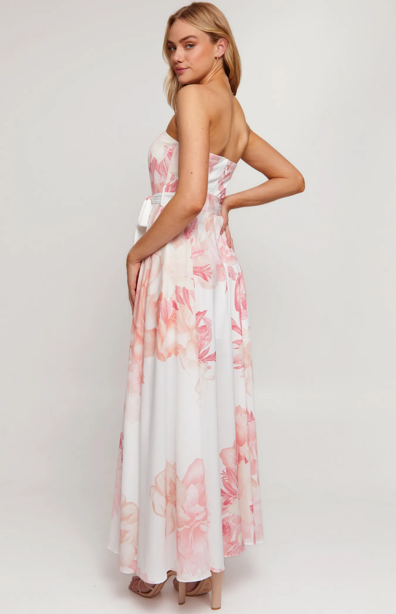 Strapless Floral Print Maxi Dress with Split Detail (SDR342-11A)