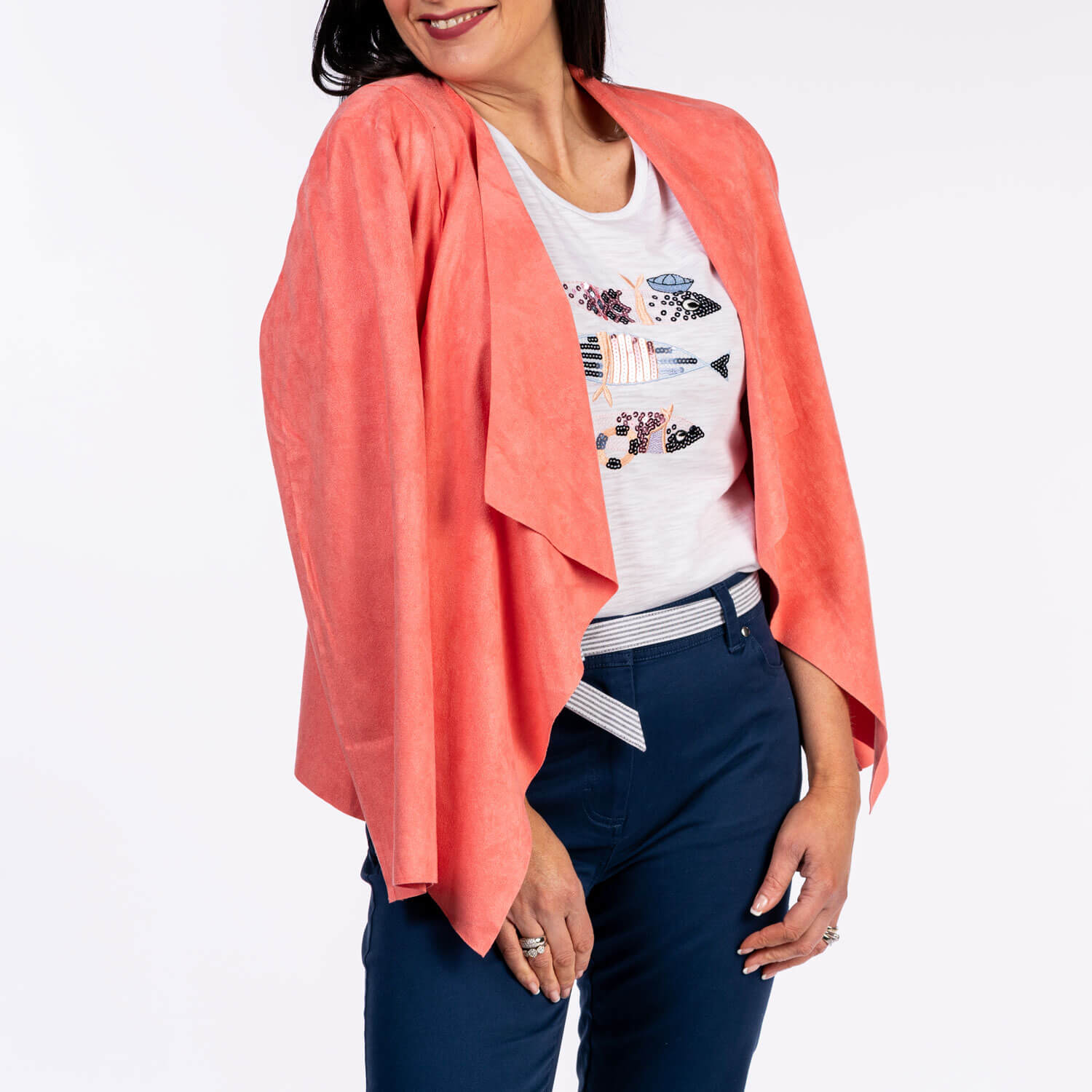 Suede Drape Jacket - Coral