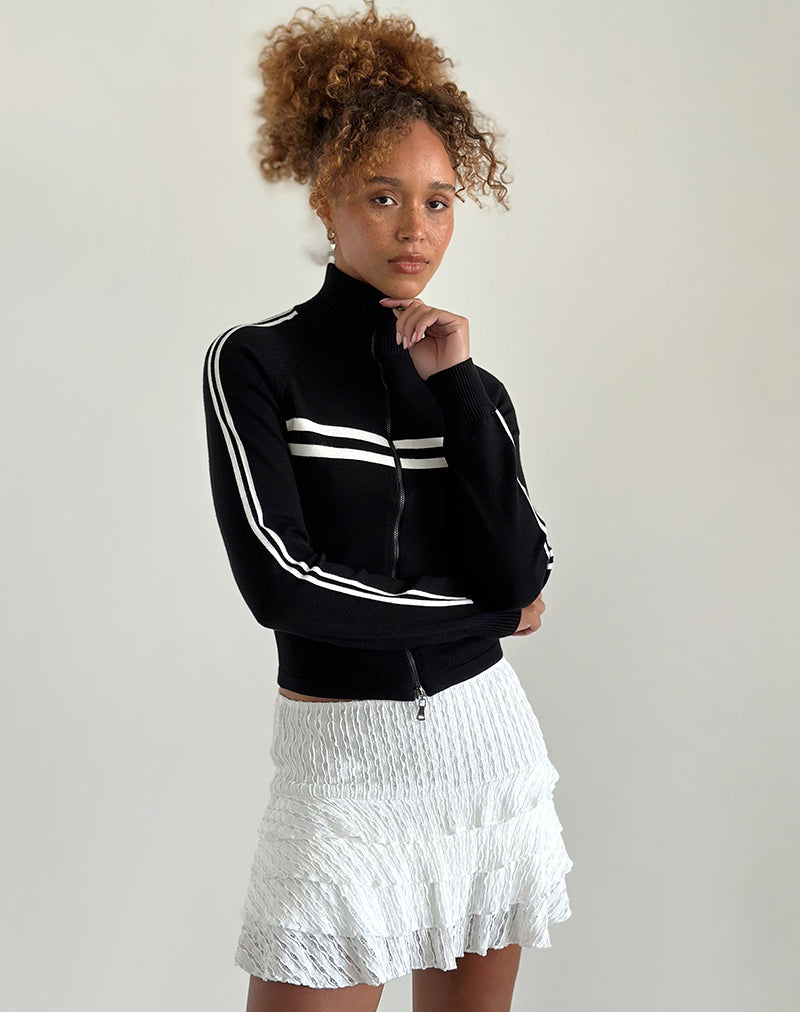 Talisa Zip Through Jacket in Black with White Stripe