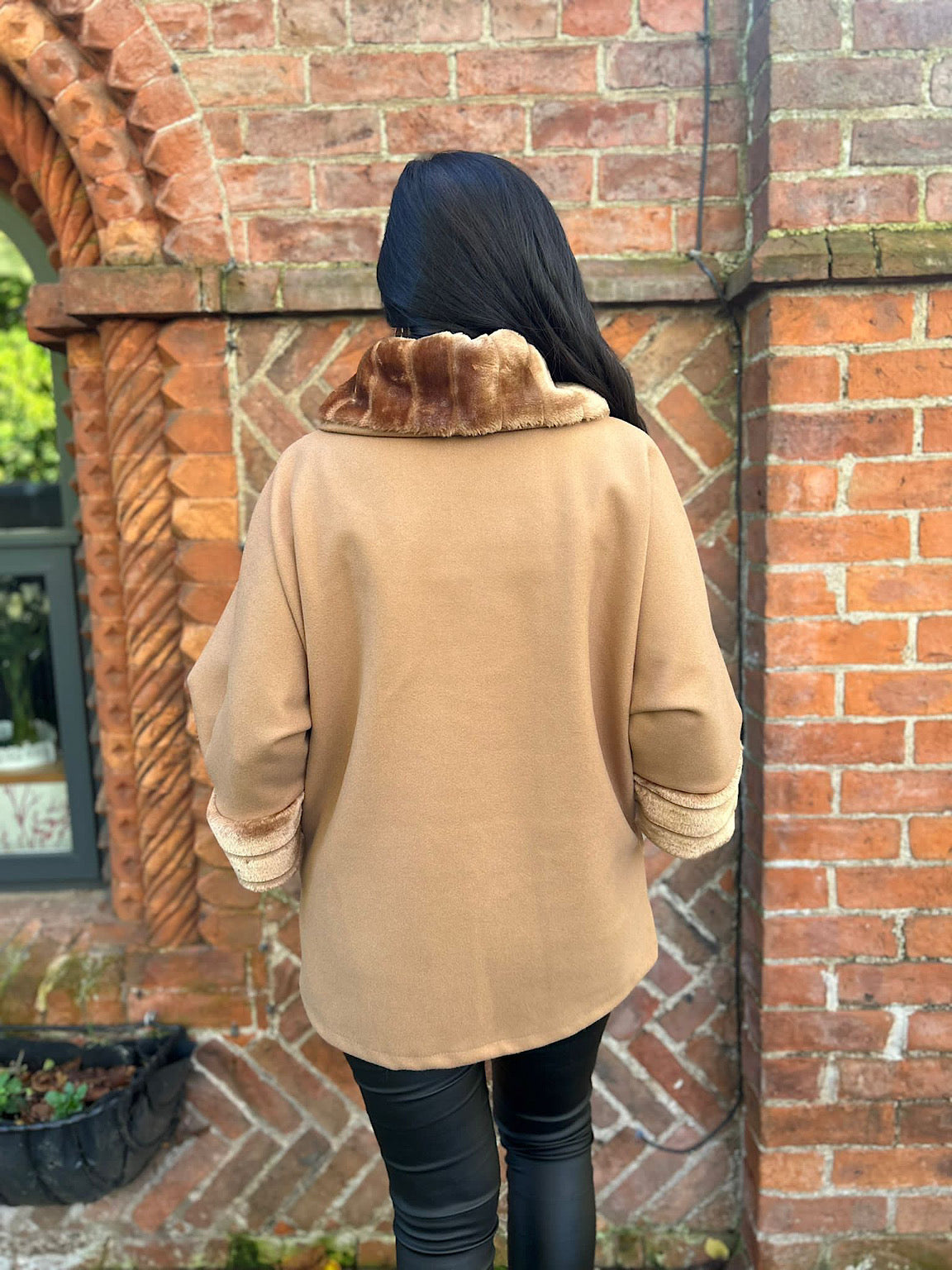 Tan Faux Fur Trim Coat Devon