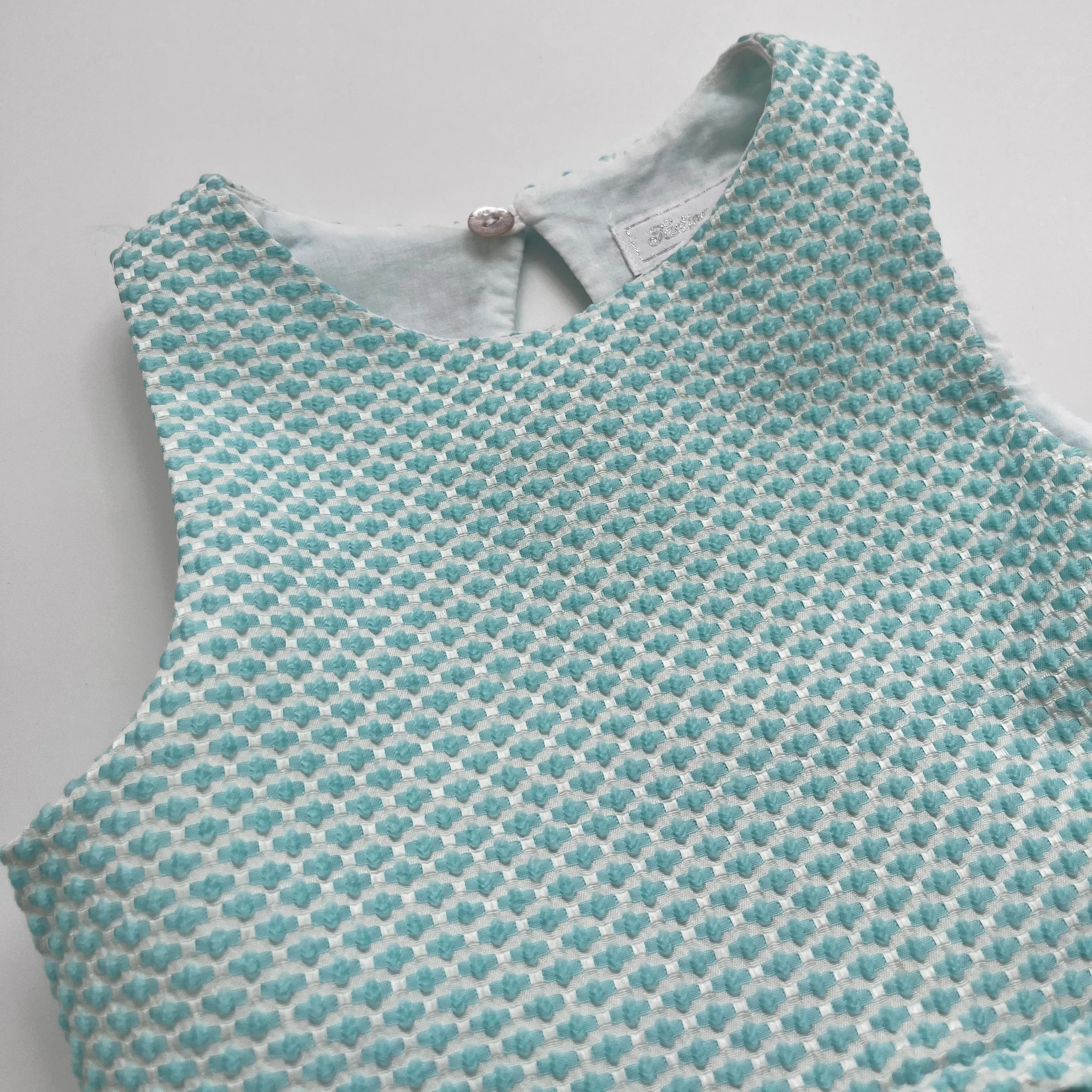 Tartine et Chocolat Aqua Embossed Dress With Open Back: 6 Years