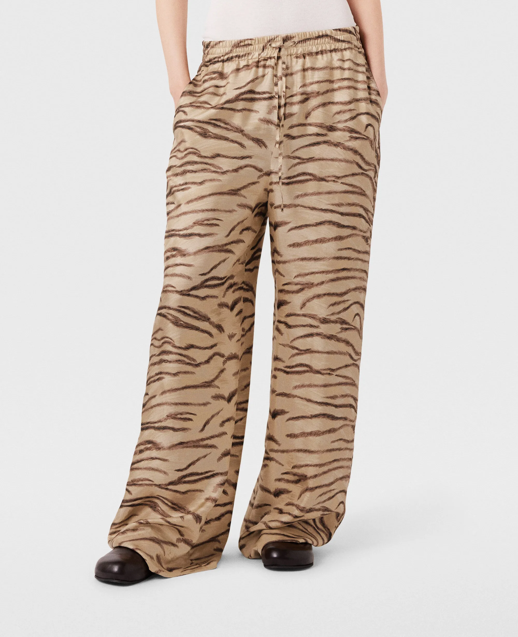 Tiger Print High-Rise Wide-Leg Pants