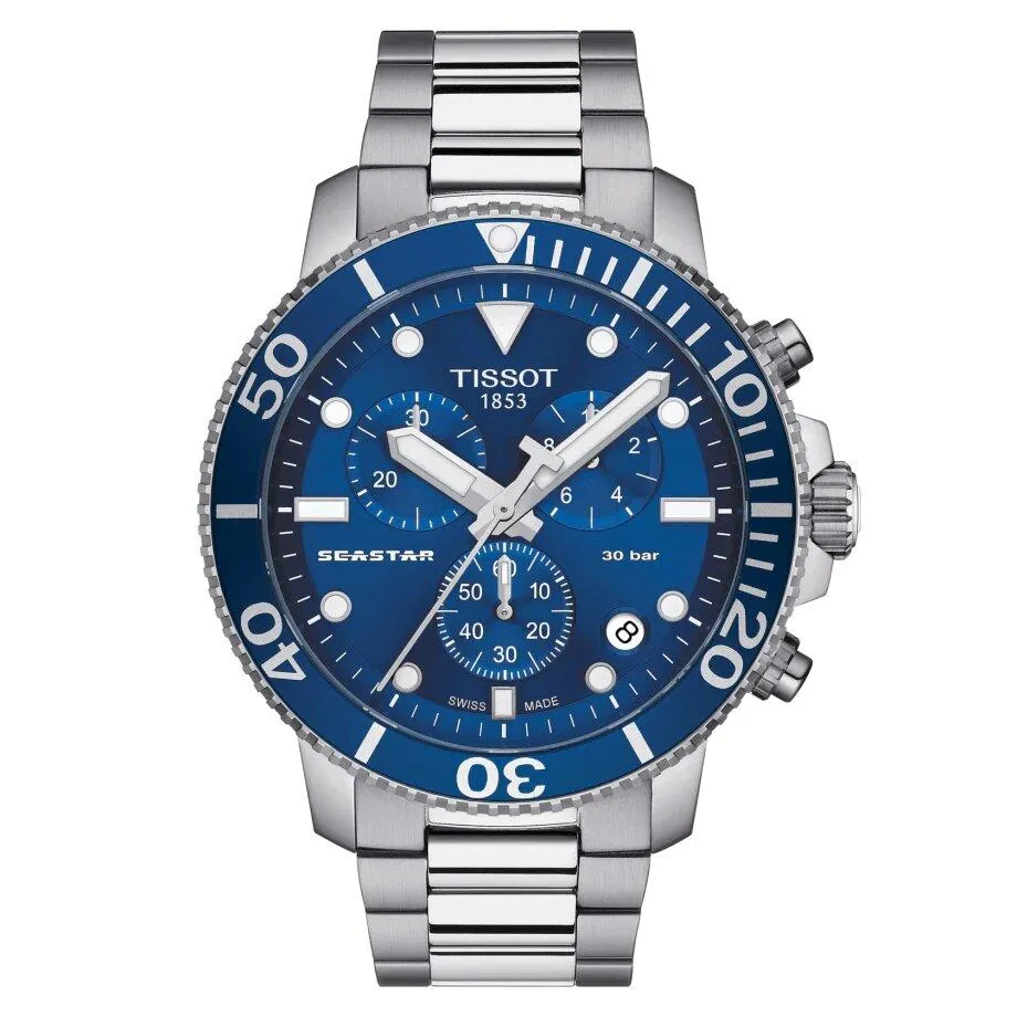 TISSOT Seaster 1000 Chronograph Unidirectional Aluminum Bezel Men’s Watch – Stainless Steel 