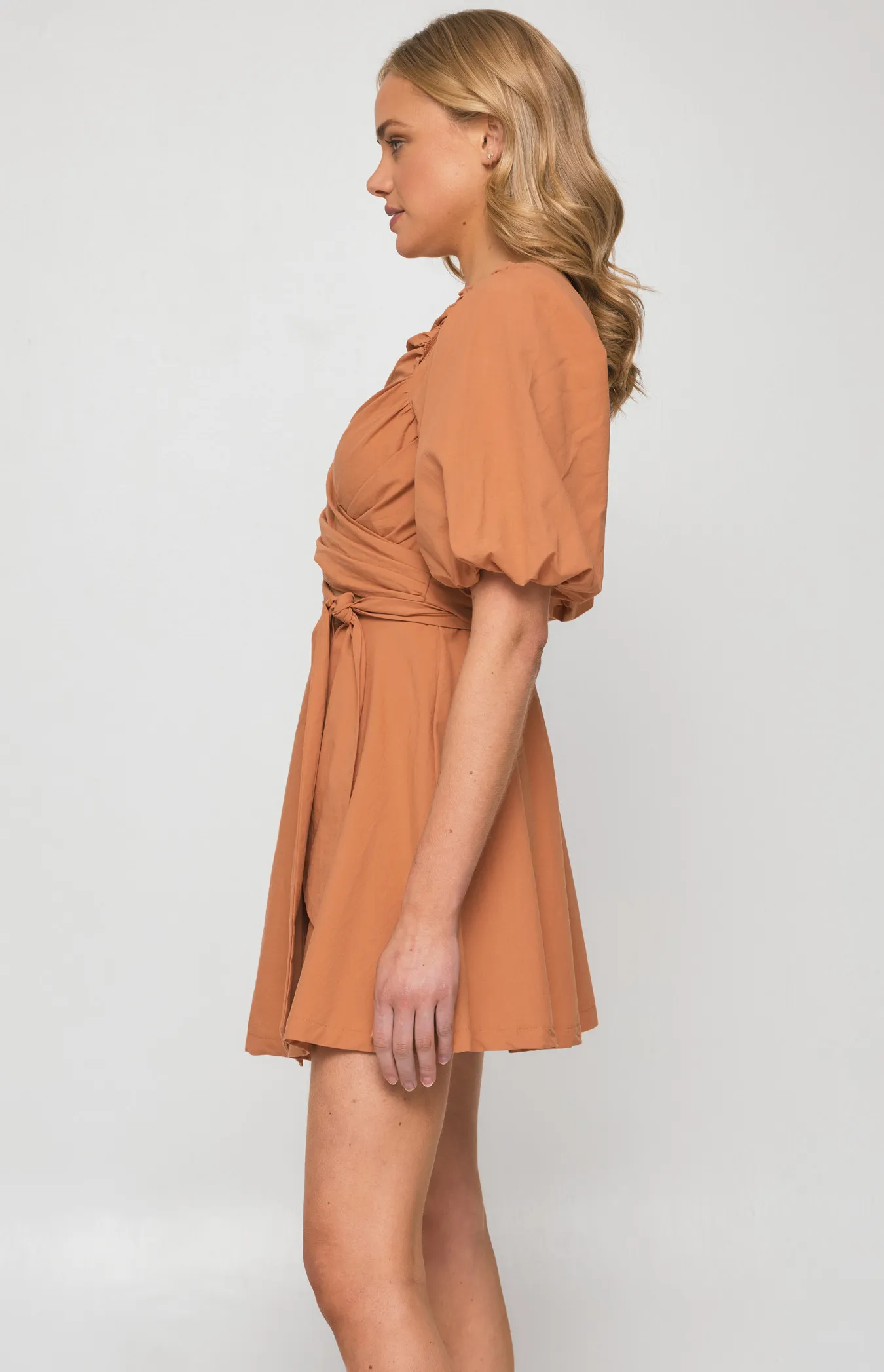 Two Way Sleeve Ruche Front Dress with Tie (WDR506B)