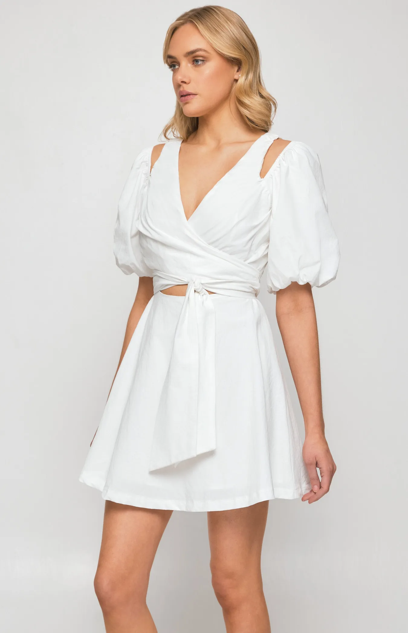 Two Way Sleeve Ruche Front Dress with Tie (WDR506B)