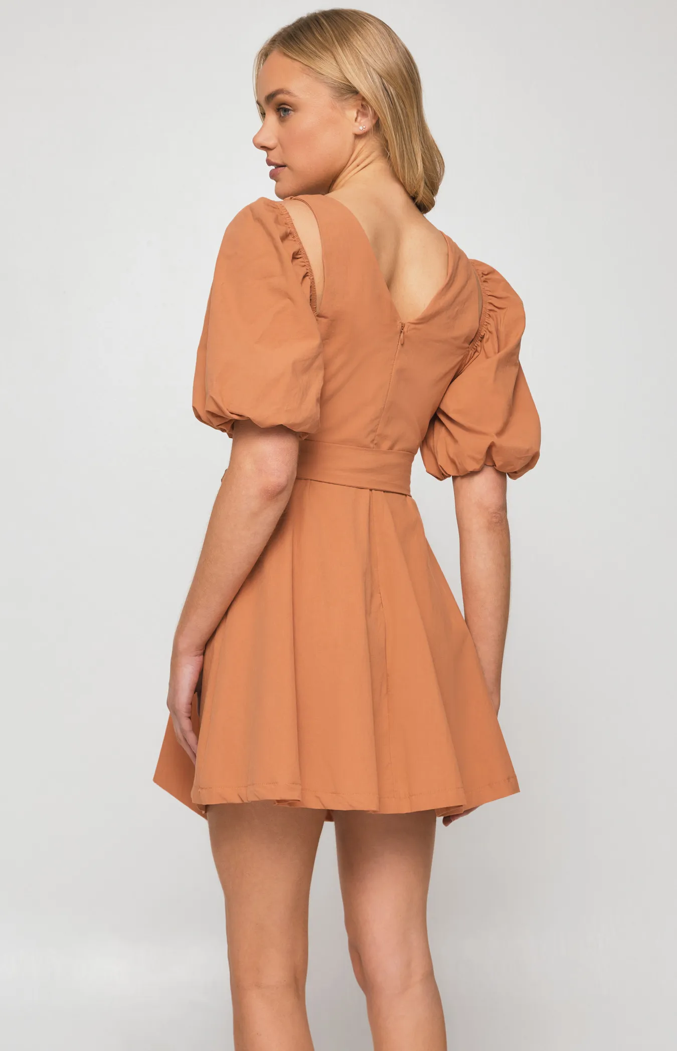 Two Way Sleeve Ruche Front Dress with Tie (WDR506B)